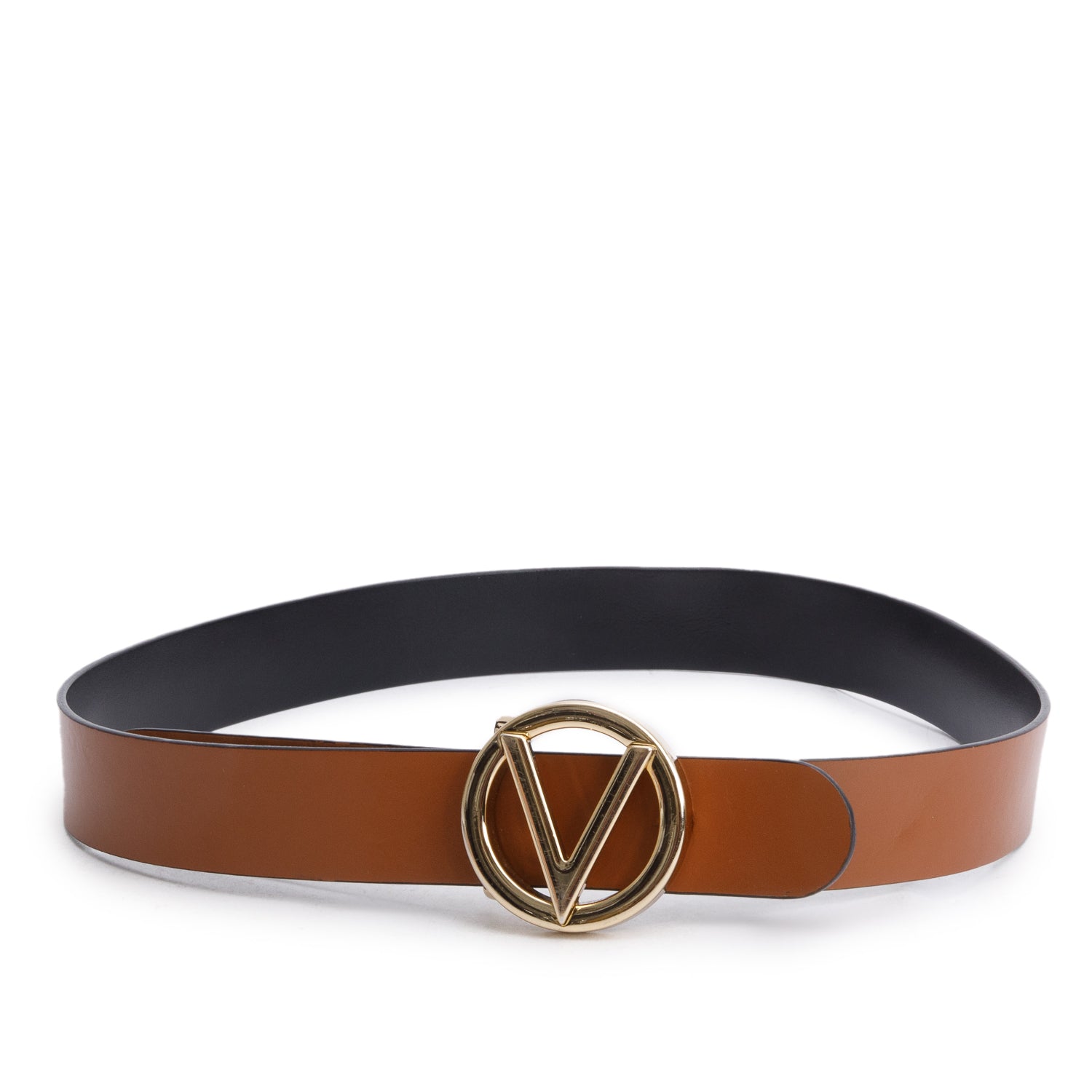 Valentino Black/Brown Leather Round Buckle Reversible Belt, Size M