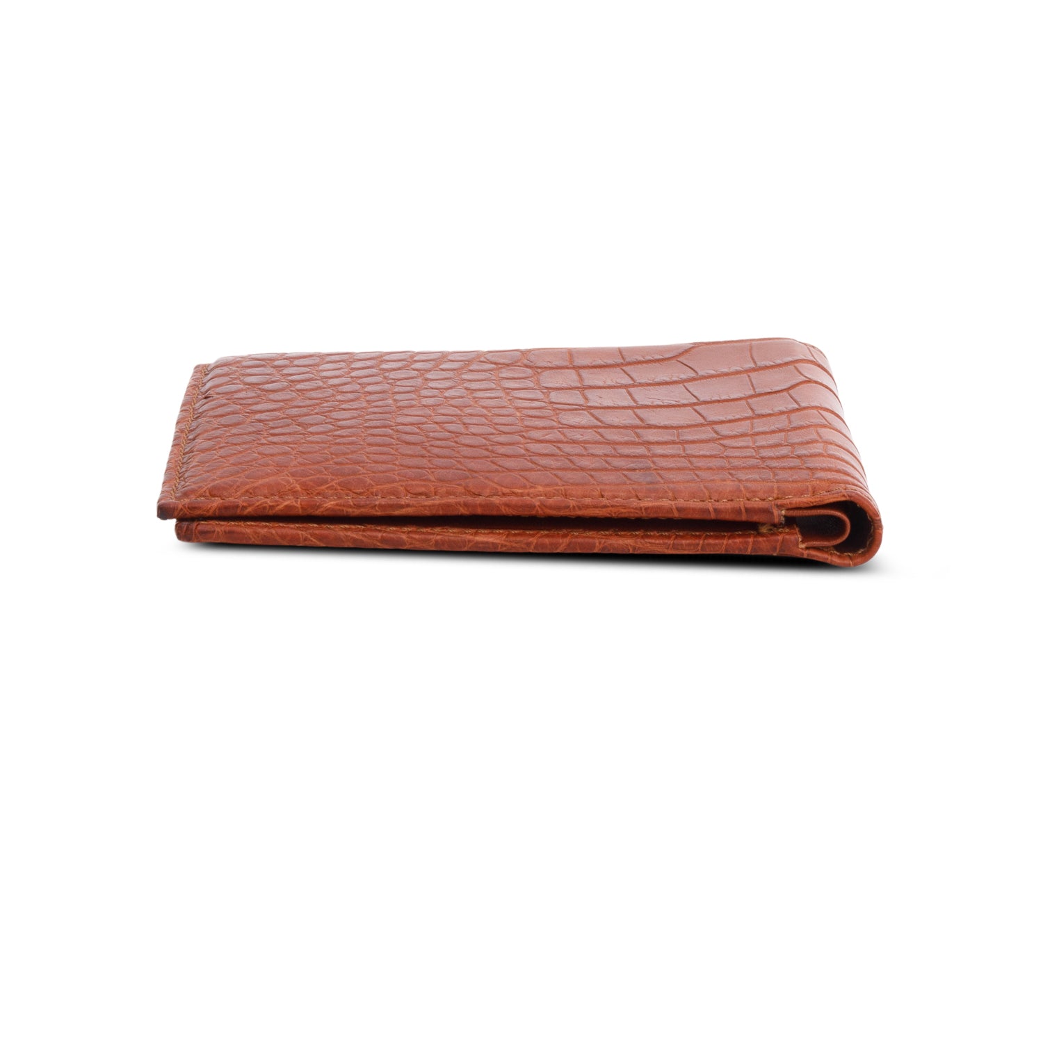 Burberry Brown Croc Embossed Slim Bifold Wallet