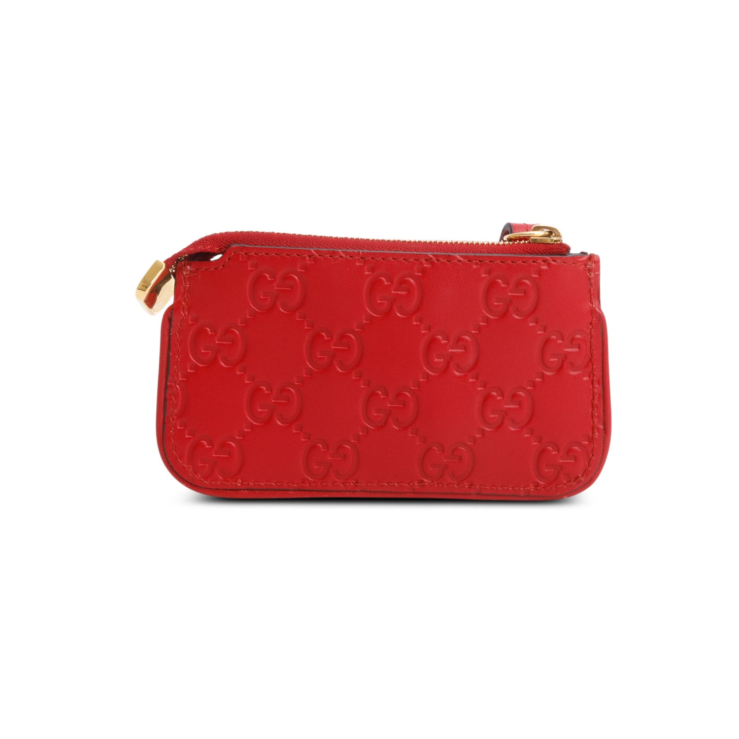 Gucci Red Leather Guccissima GG Emblem Zip Key Case