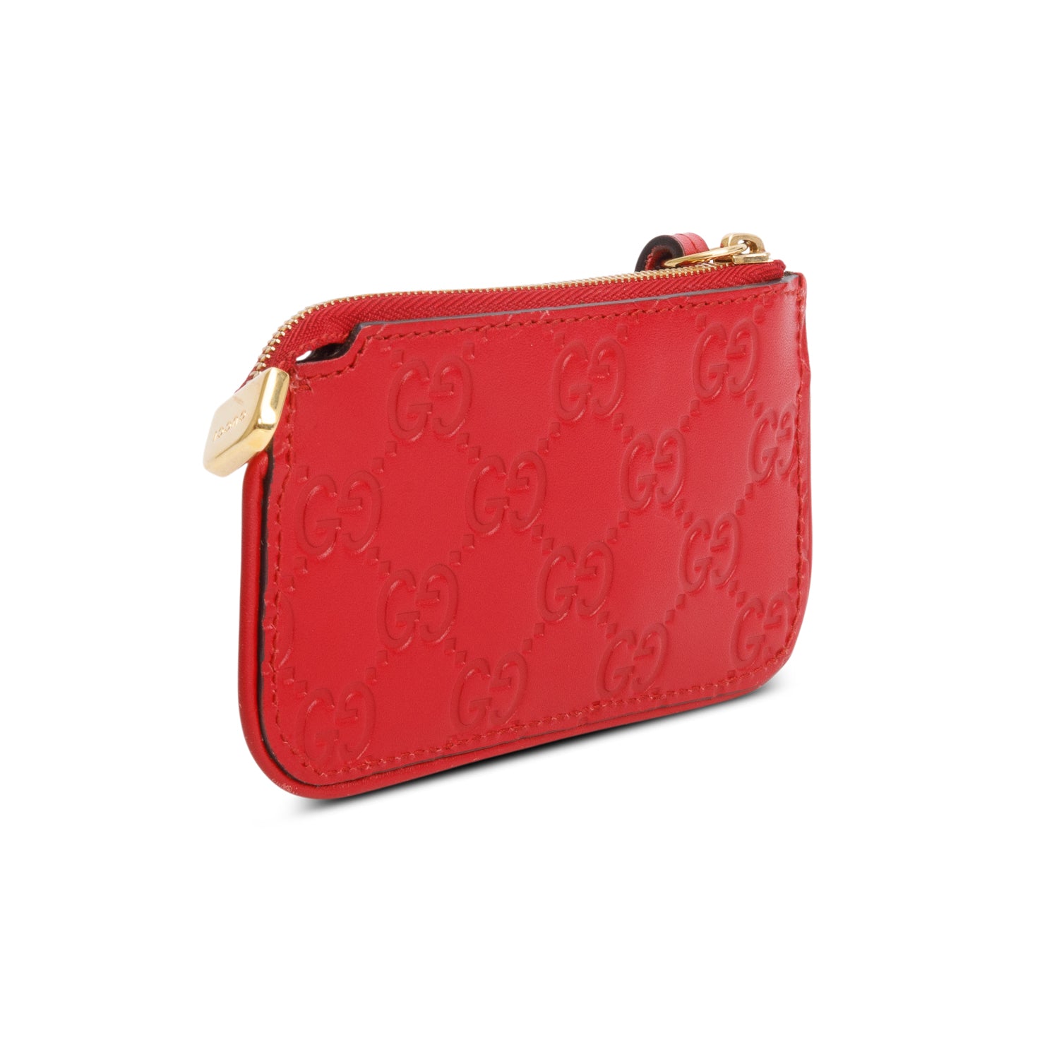 Gucci Red Leather Guccissima GG Emblem Zip Key Case