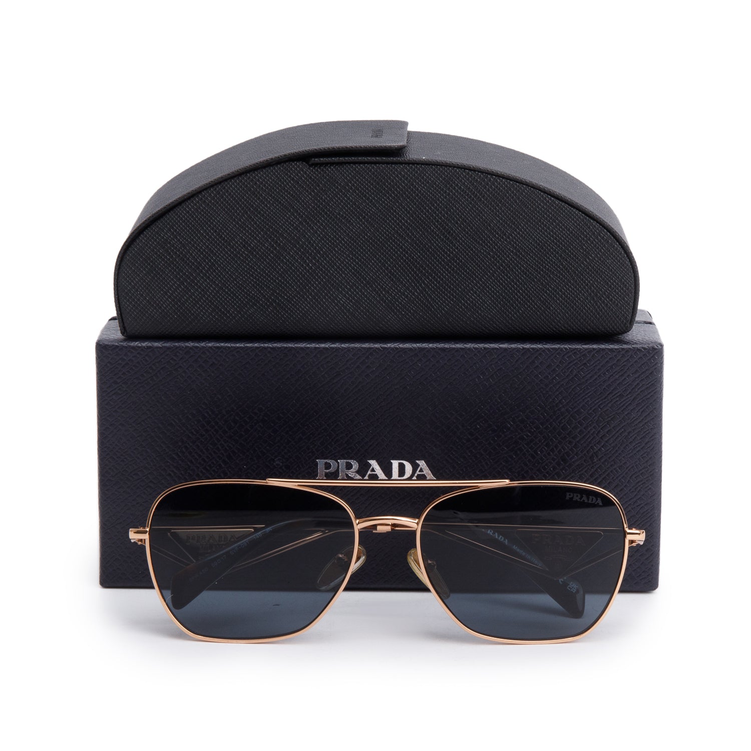 Prada SPRA50 Gold-Tone Tortoise Aviator Sunglasses w/ Box & Case
