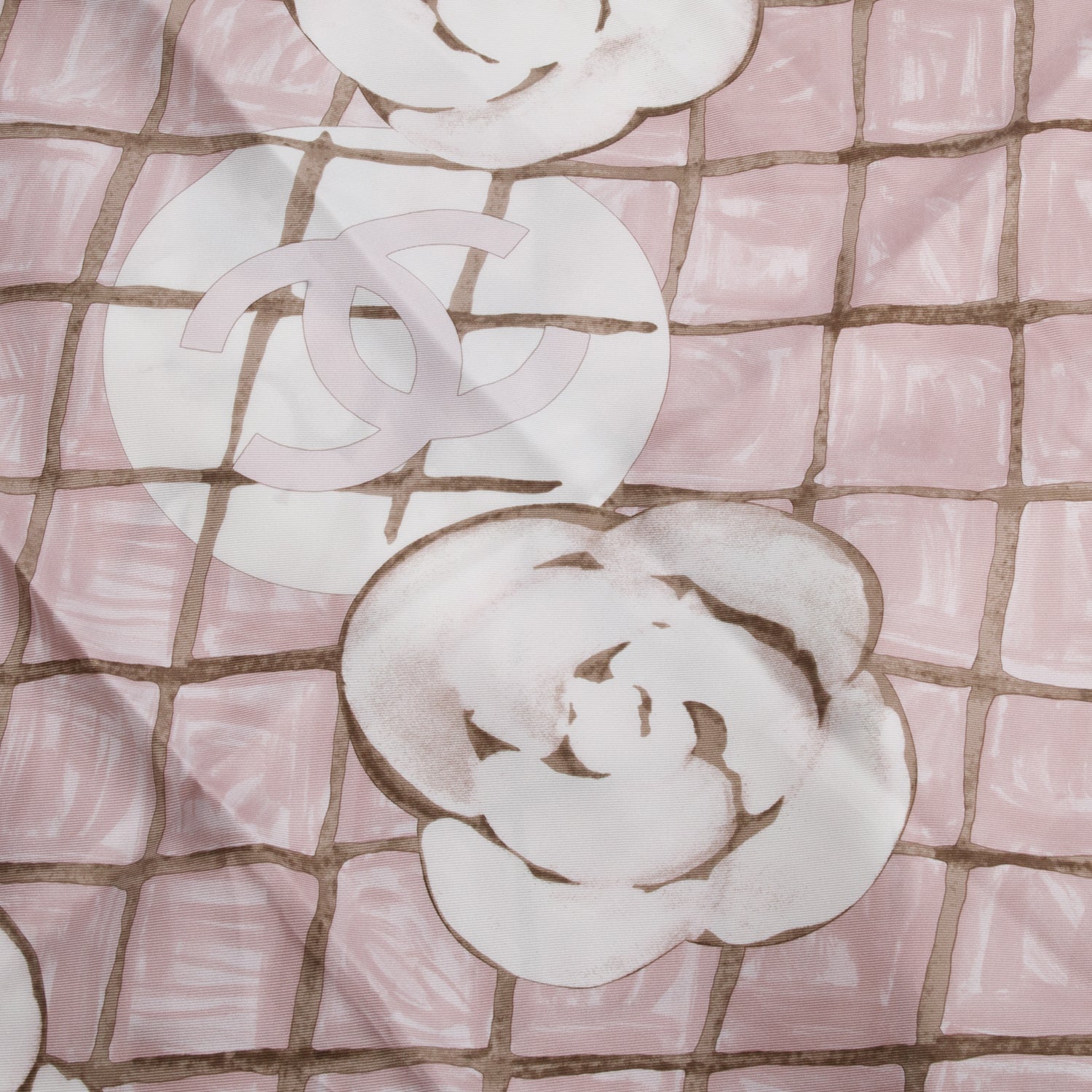 Chanel Pink Silk CC Logo Camellia Scarf