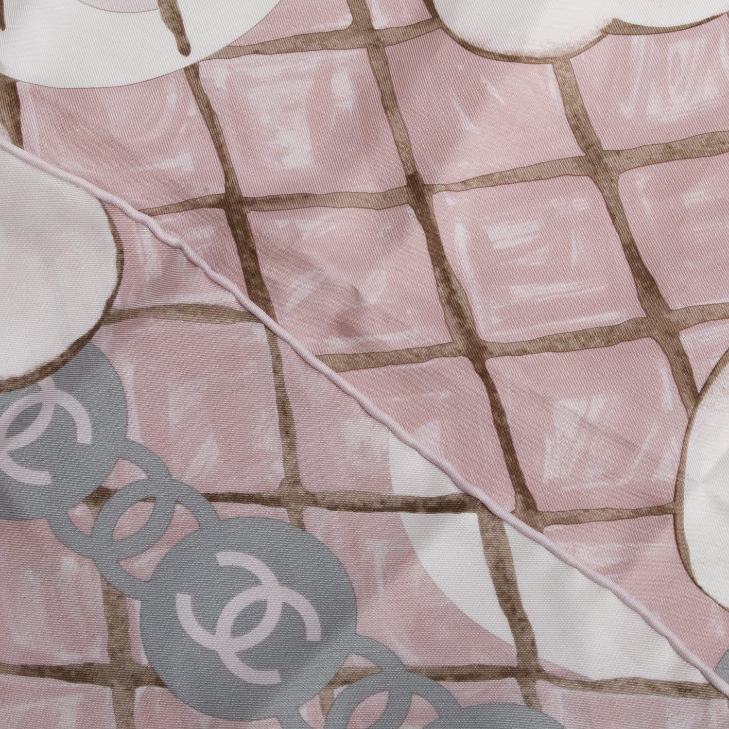 Chanel Pink Silk CC Logo Camellia Scarf