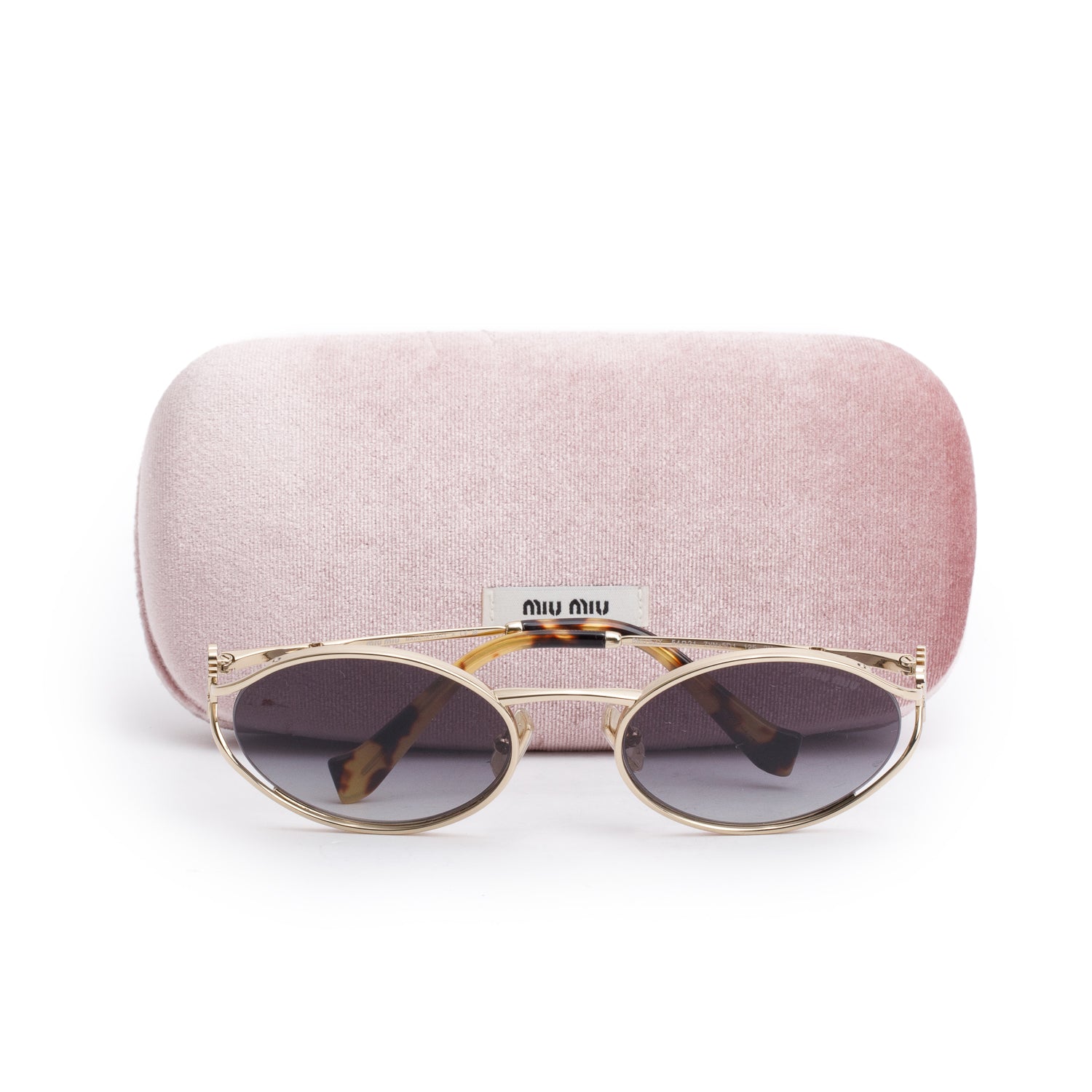 Miu Miu SMU25Y Tortoise Metal Oval Sunglasses  w/ Case
