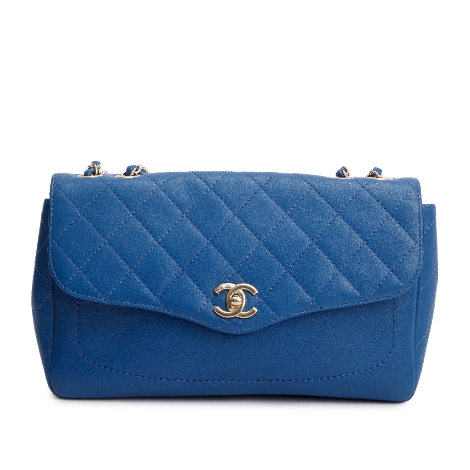 Chanel Blue Quilted Goatskin Coco Curve Flap Messenger Bag w/ Authenticity Card