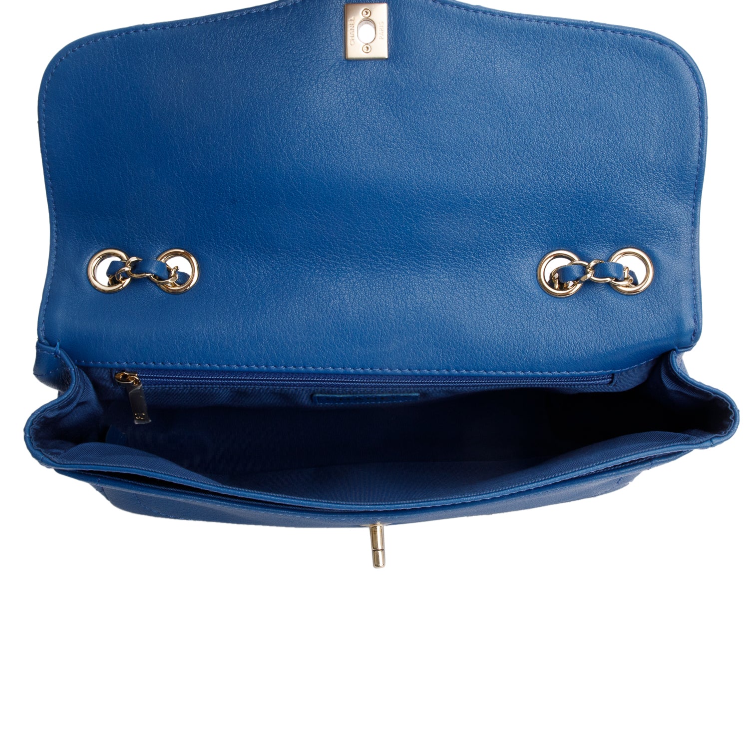 Chanel Blue Quilted Goatskin Coco Curve Flap Messenger Bag w/ Authenticity Card