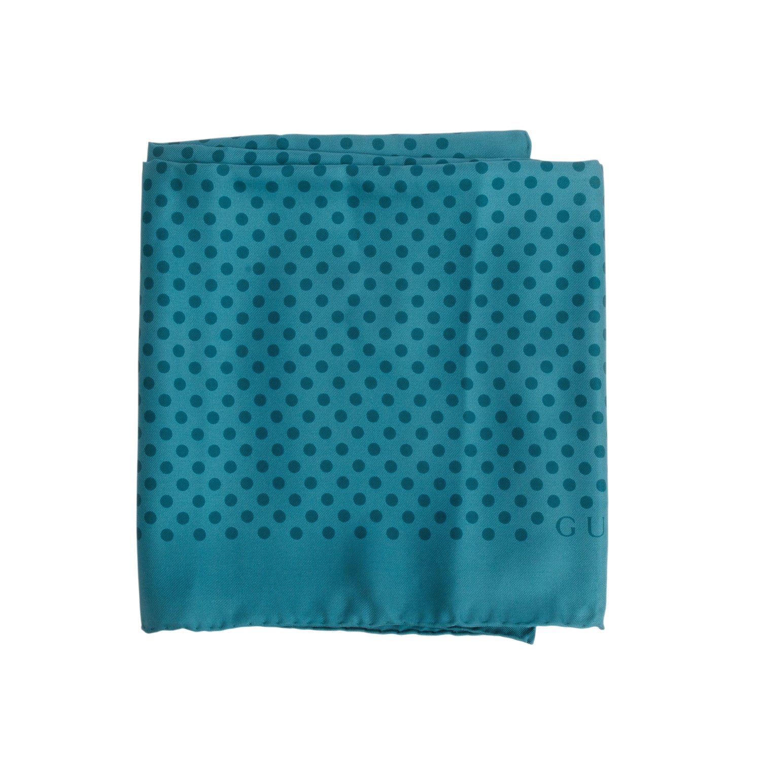 Gucci Teal Silk Polka Dot Print Scarf