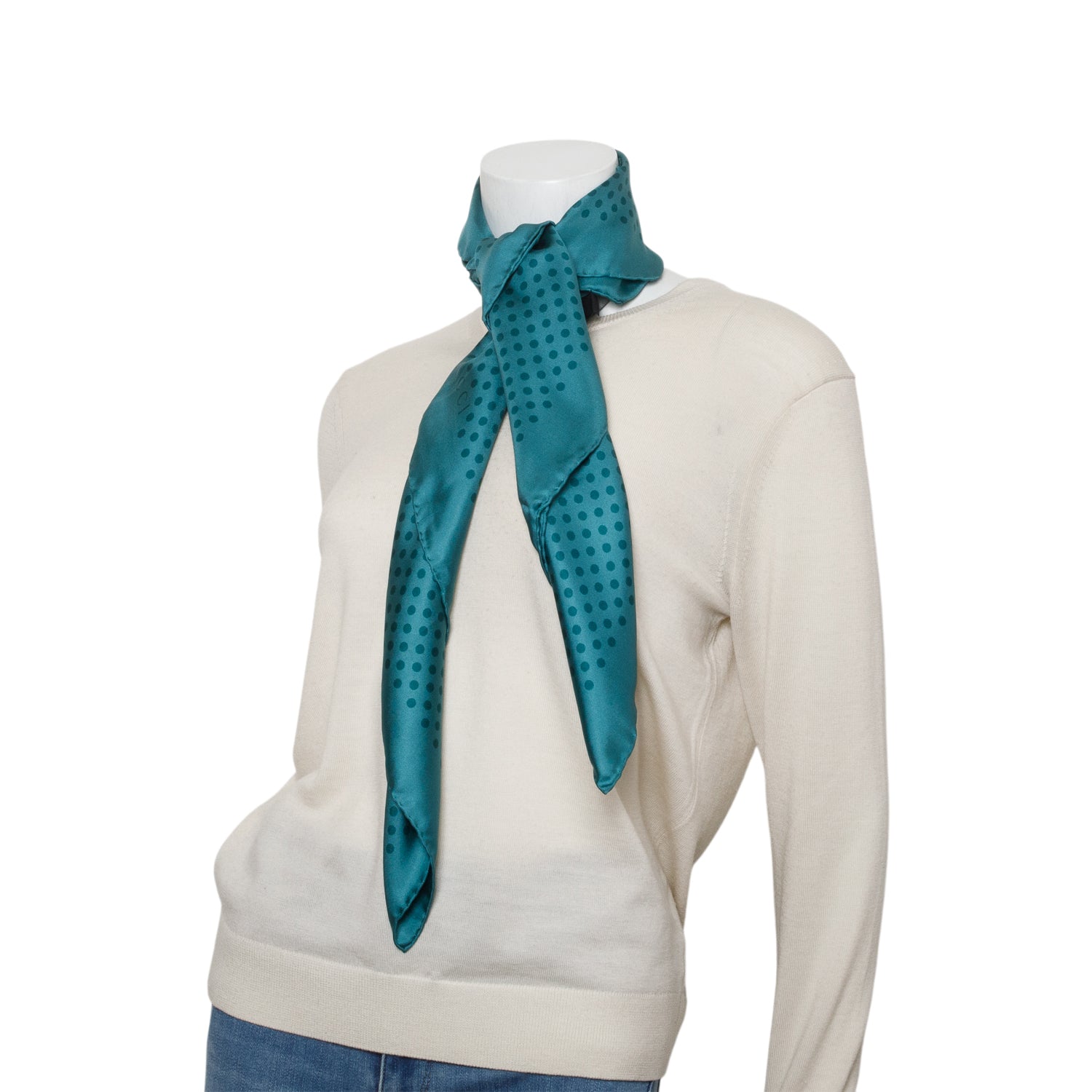 Gucci Teal Silk Polka Dot Print Scarf