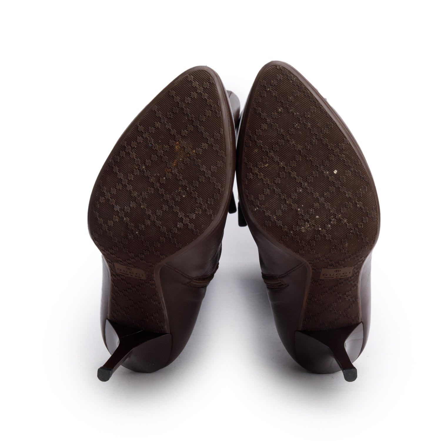 Gucci Brown Leather Knee-High Heeled Boots, Size 37