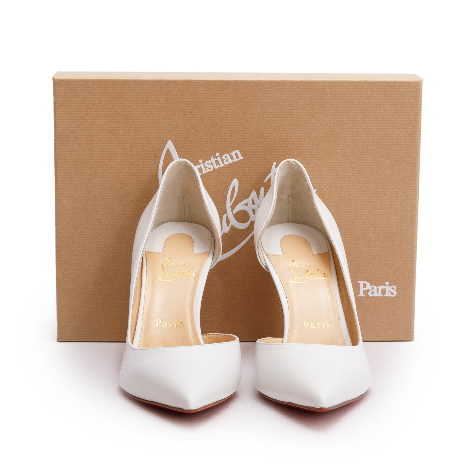Christian Louboutin White Nappa Leather Iriza 85 Pumps, Size 39.5 w/ Box