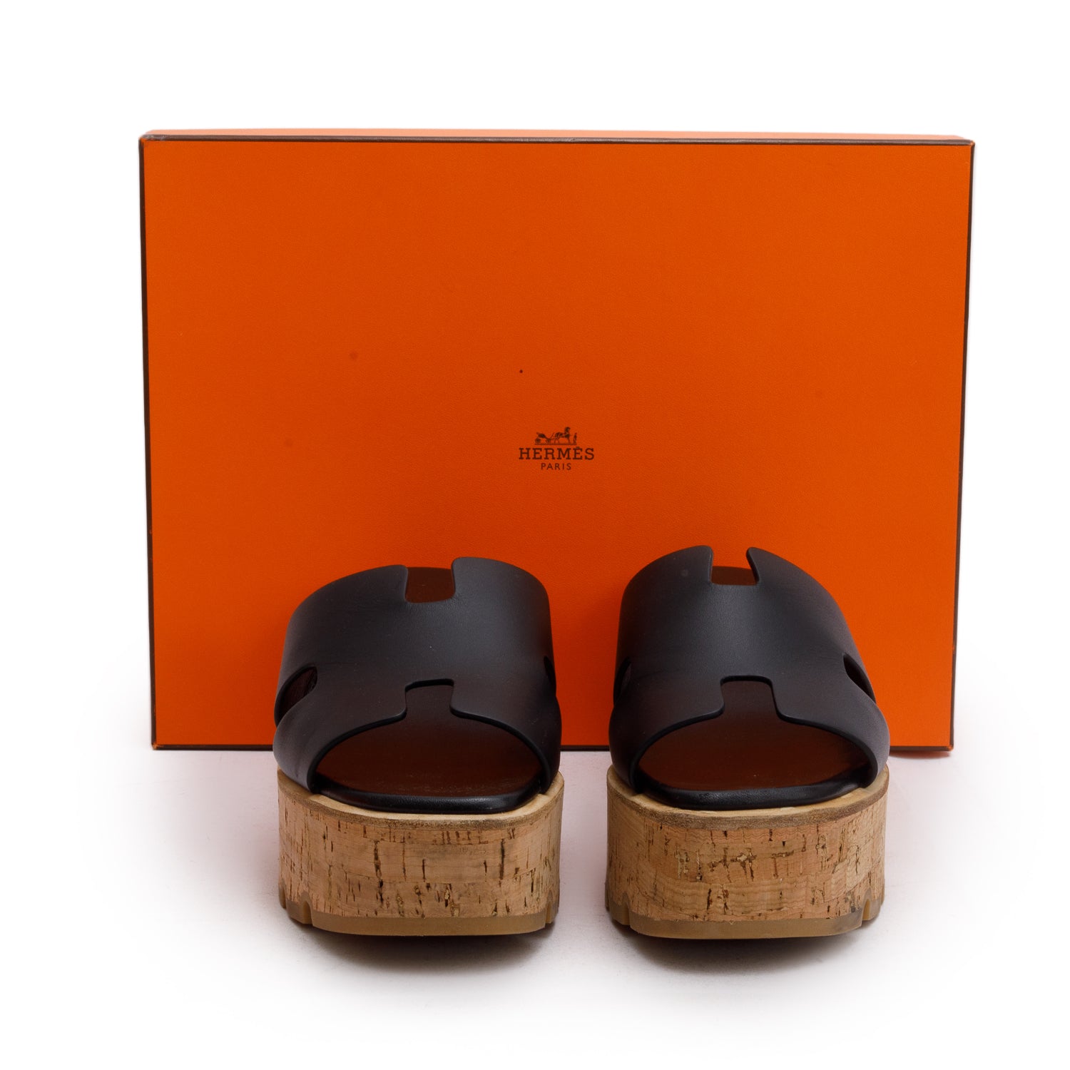 Hermes Black Noir Calfskin Leather Eze 30 Sandals, Size 39 w/ Box