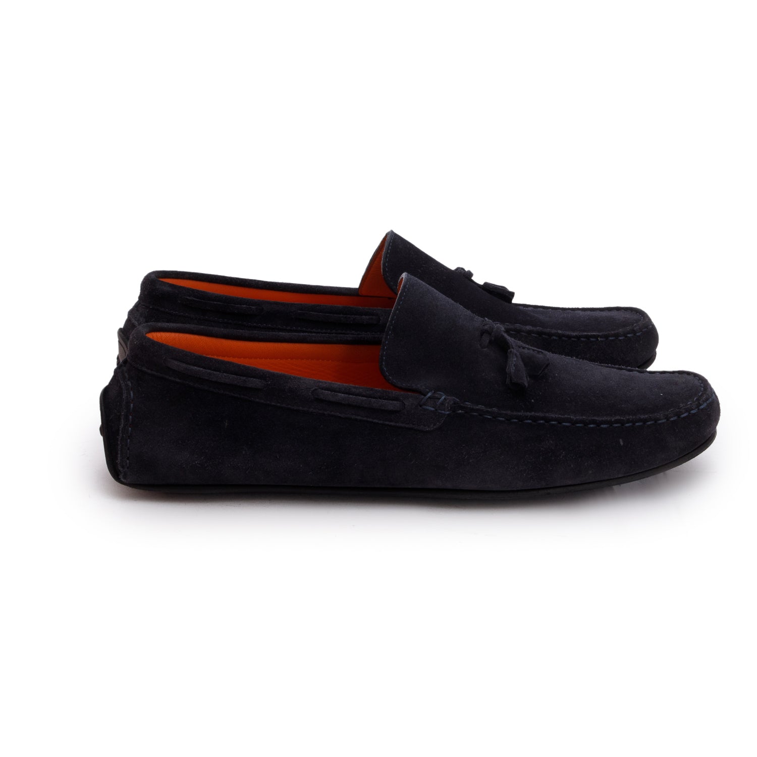 Hermes Navy Suede Leonard Mocassins Loafer, Size 44 w/ Box