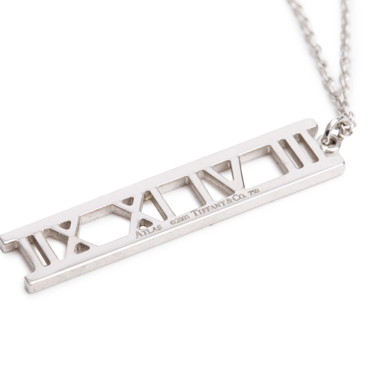Tiffany & Co. 18k White Gold Atlas Bar Pendant Necklace w/ Box
