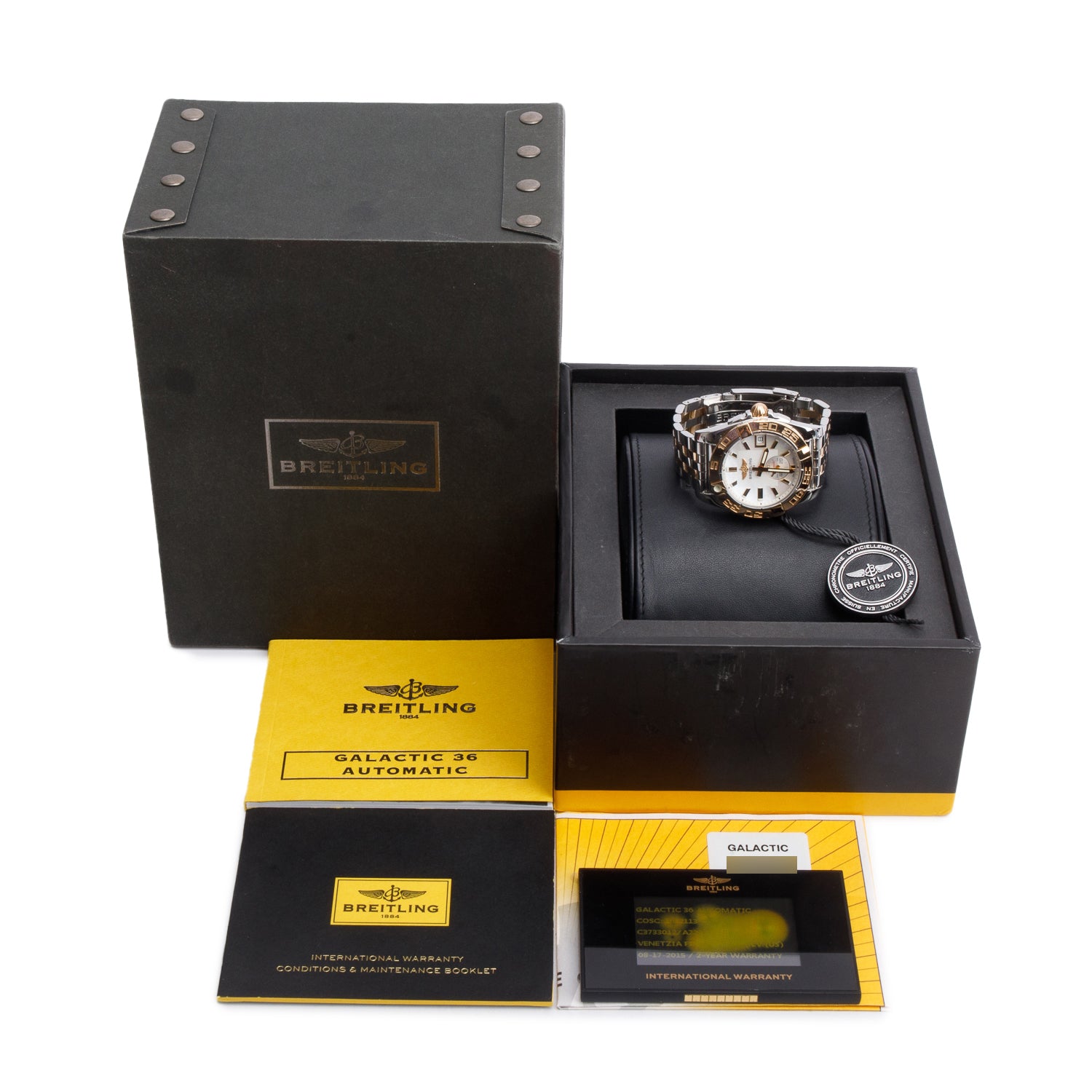 Breitling Stainless Steel & 18k Rose Gold Galactic 36 MM Automatic Watch Mother of Pearl Dial C37330 w/ Box & Papers