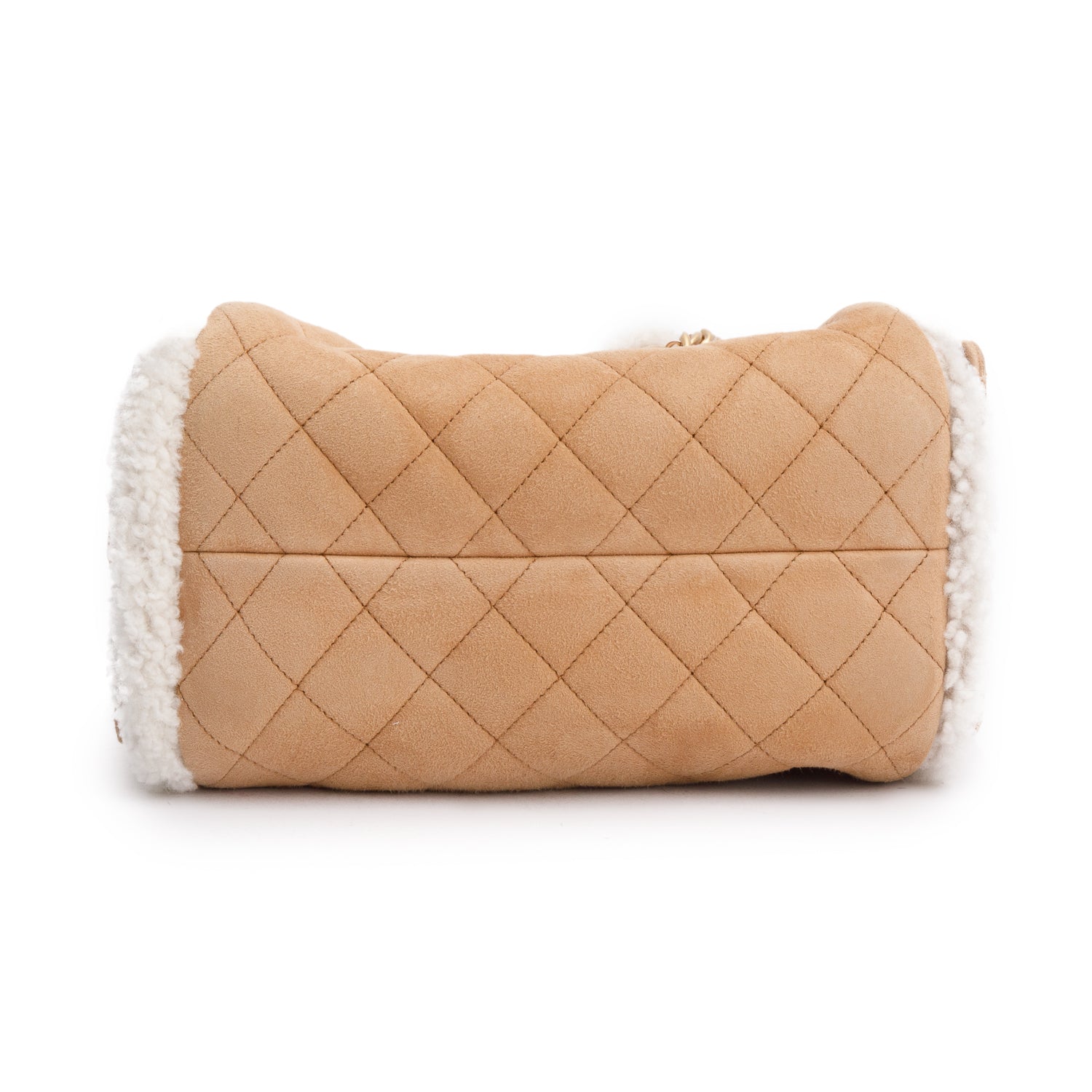 Chanel Brown Suede Quilted Shearling Small 25 Handbag w/ Box