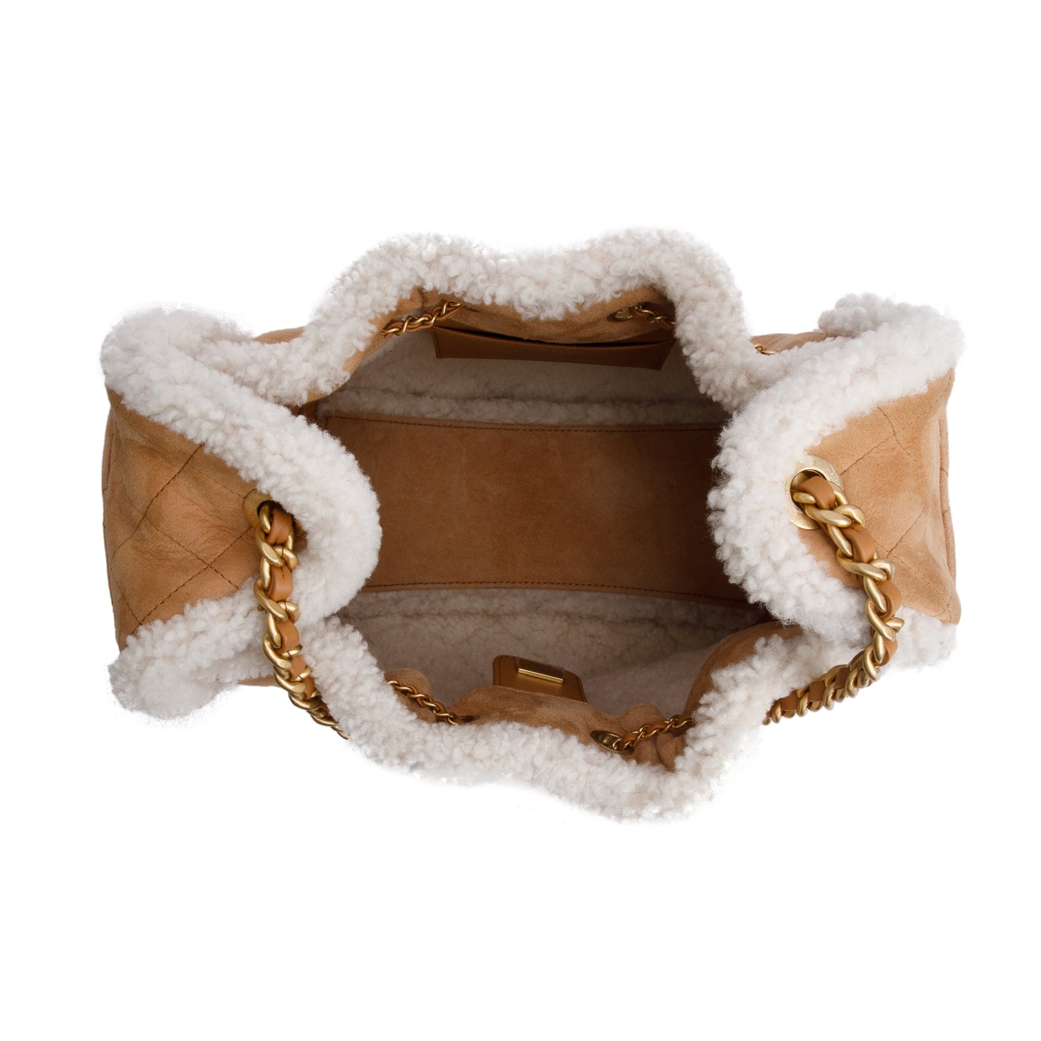 Chanel Brown Suede Quilted Shearling Small 25 Handbag w/ Box