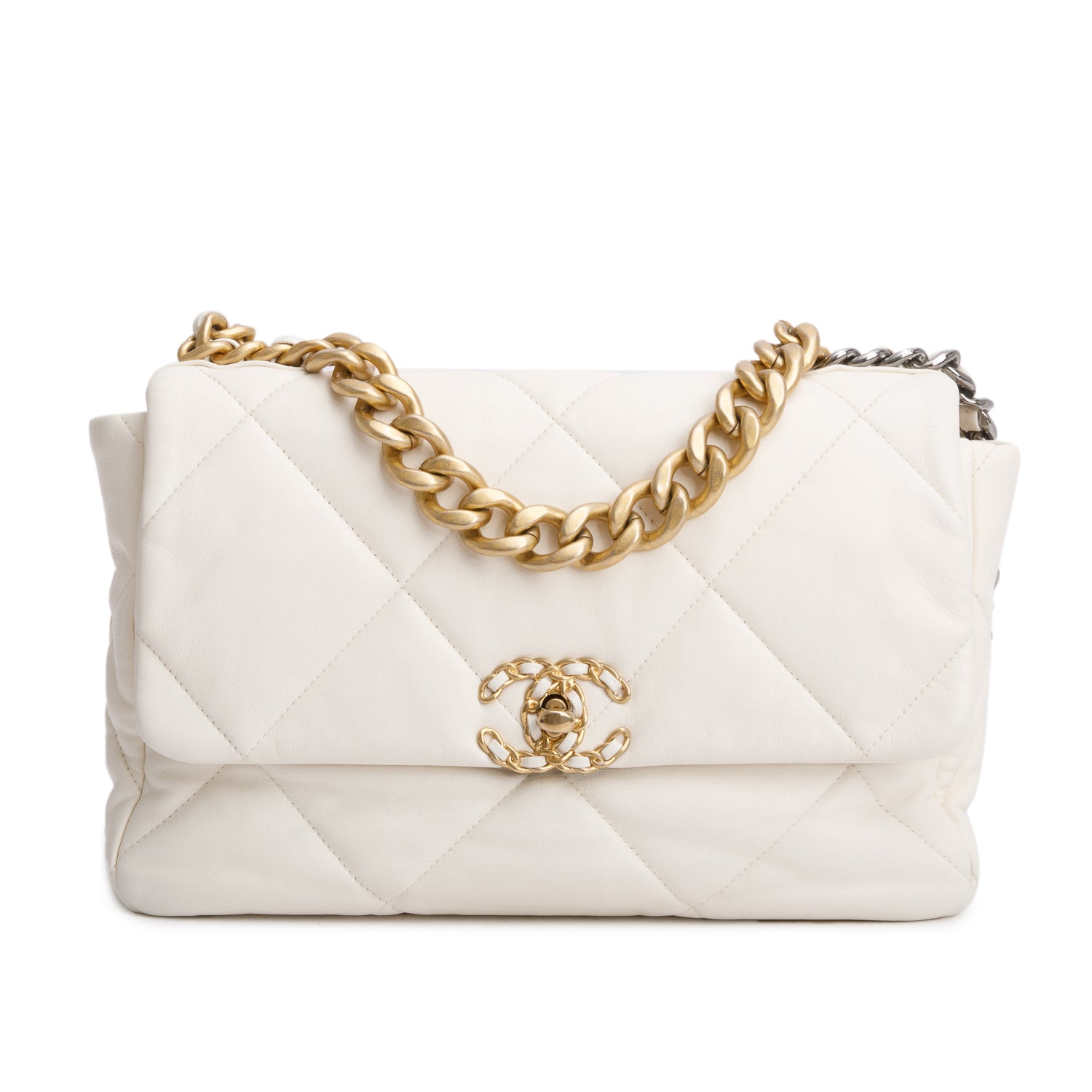 Chanel 2020 White Lambskin Leather Medium 19 Flap Bag w/ Authenticity Card