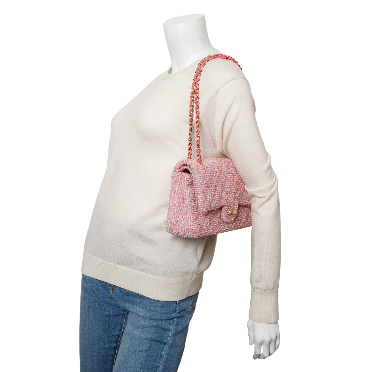 Chanel 2020 Pink Tweed Quilted Medium Double Flap Bag w/ Authenticity Card