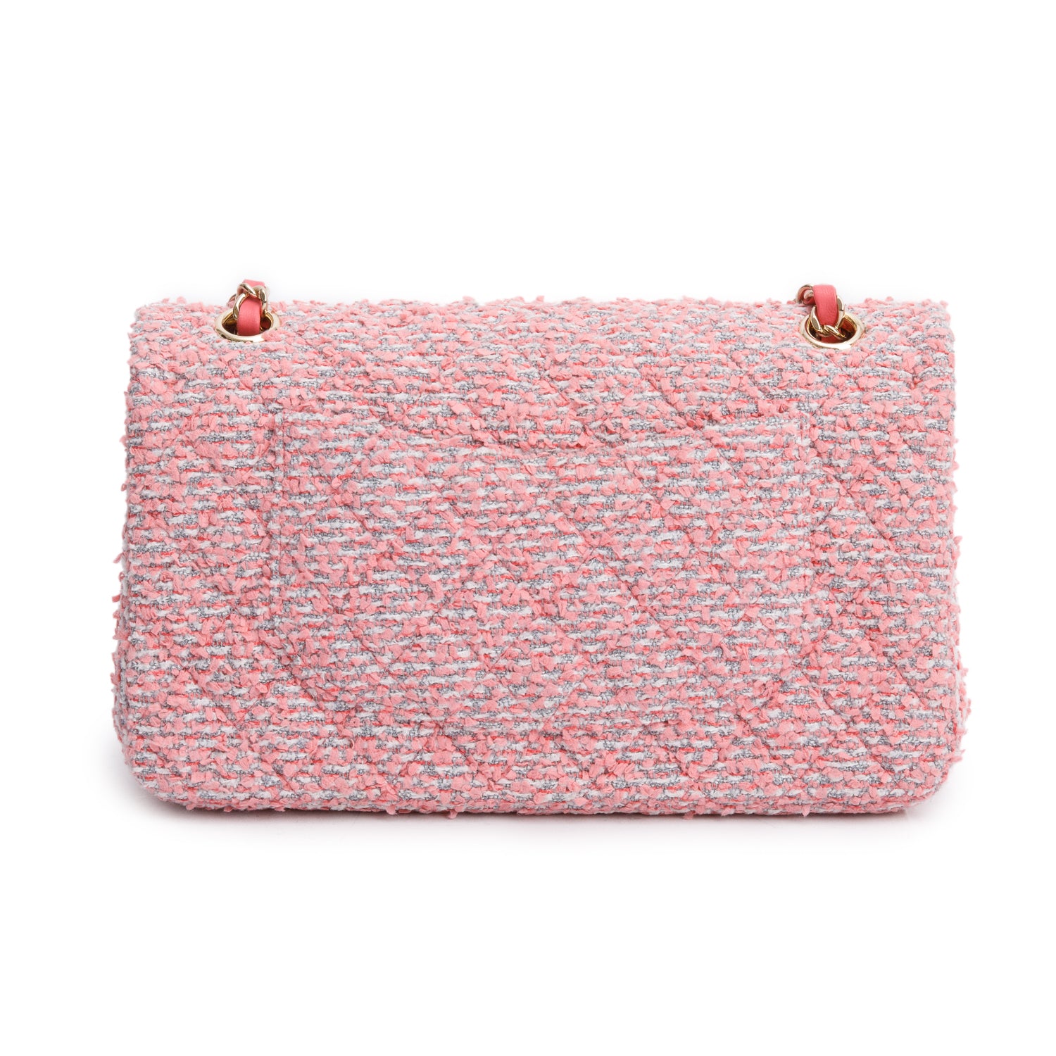 Chanel 2020 Pink Tweed Quilted Medium Double Flap Bag w/ Authenticity Card