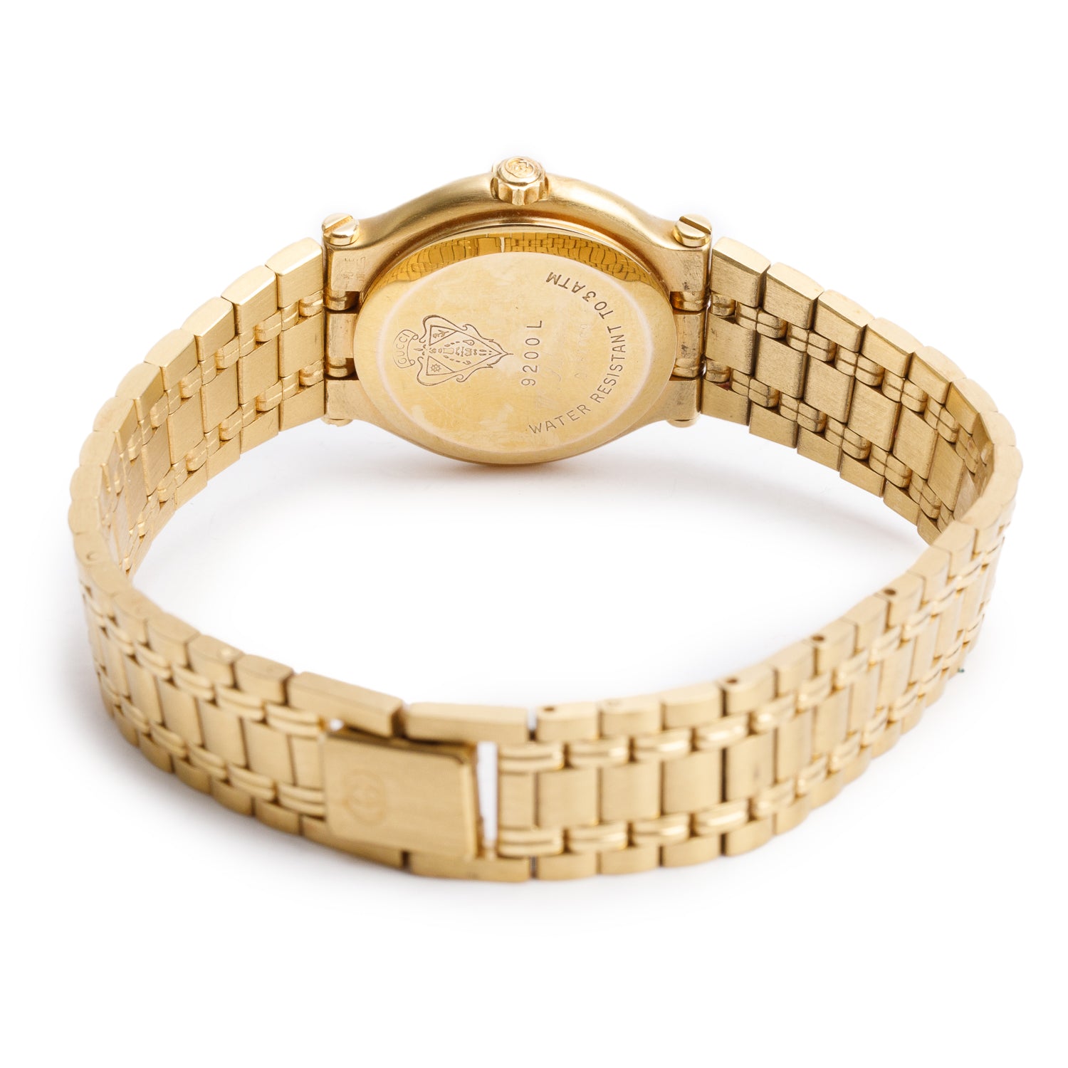 Gucci Gold-Plated Stainless Steel 9200 Series 25 MM Quartz Watch Black Diamond Dial