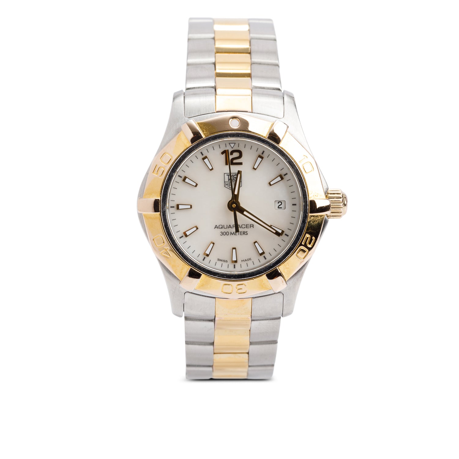 Tag Heuer Stainless Steel & Yellow Gold Plated Aquaracer 27 MM Quartz Watch Mother of Pearl Dial WAF1424