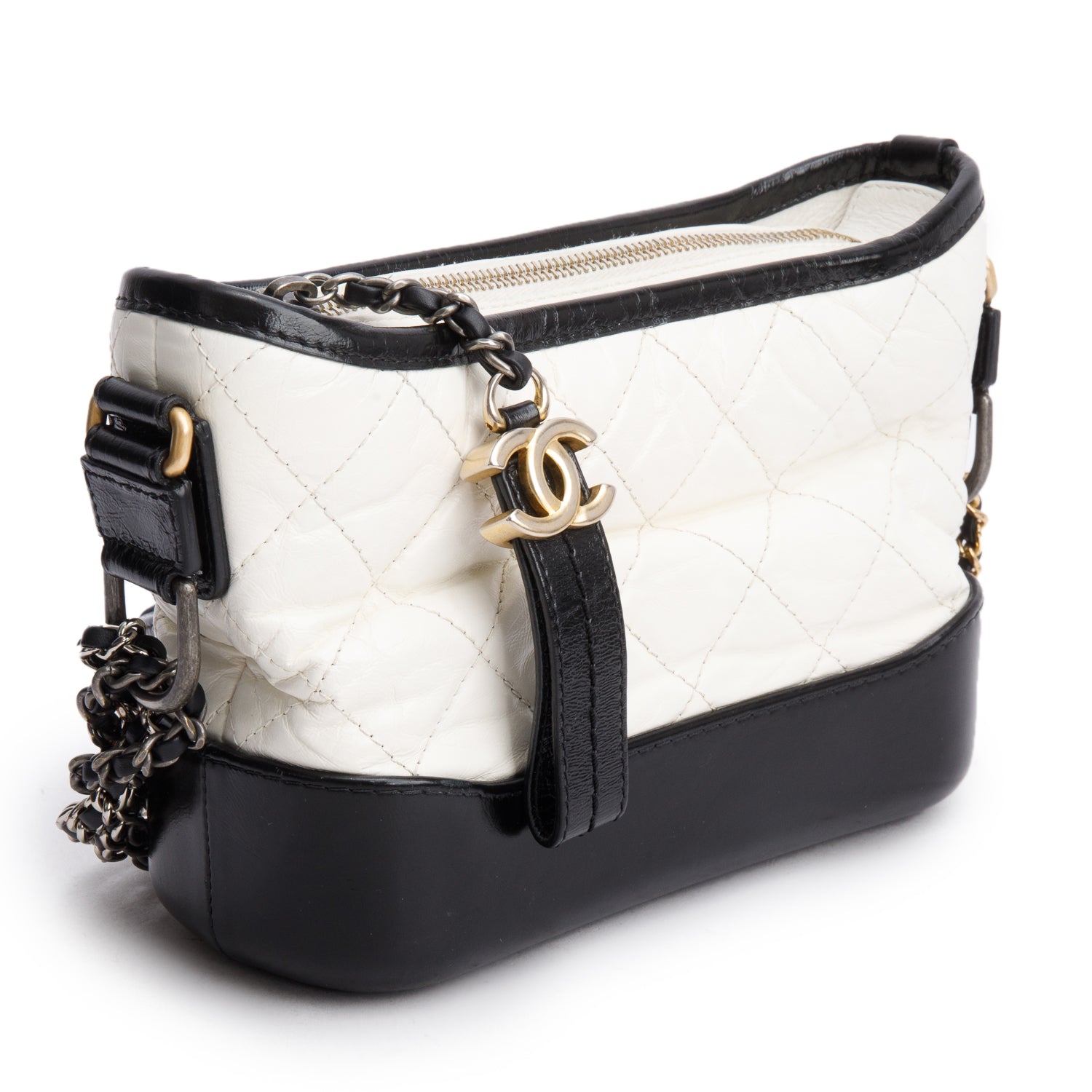 Chanel Black & White Aged Calfskin Leather Small Gabrielle Hobo