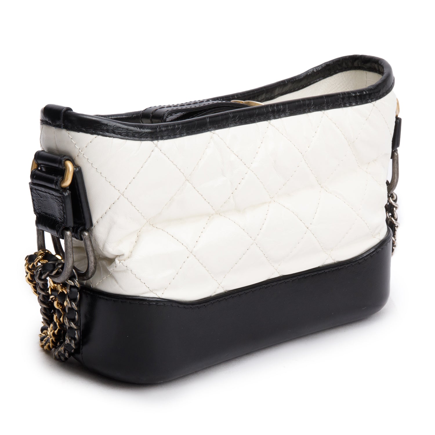 Chanel Black & White Aged Calfskin Leather Small Gabrielle Hobo