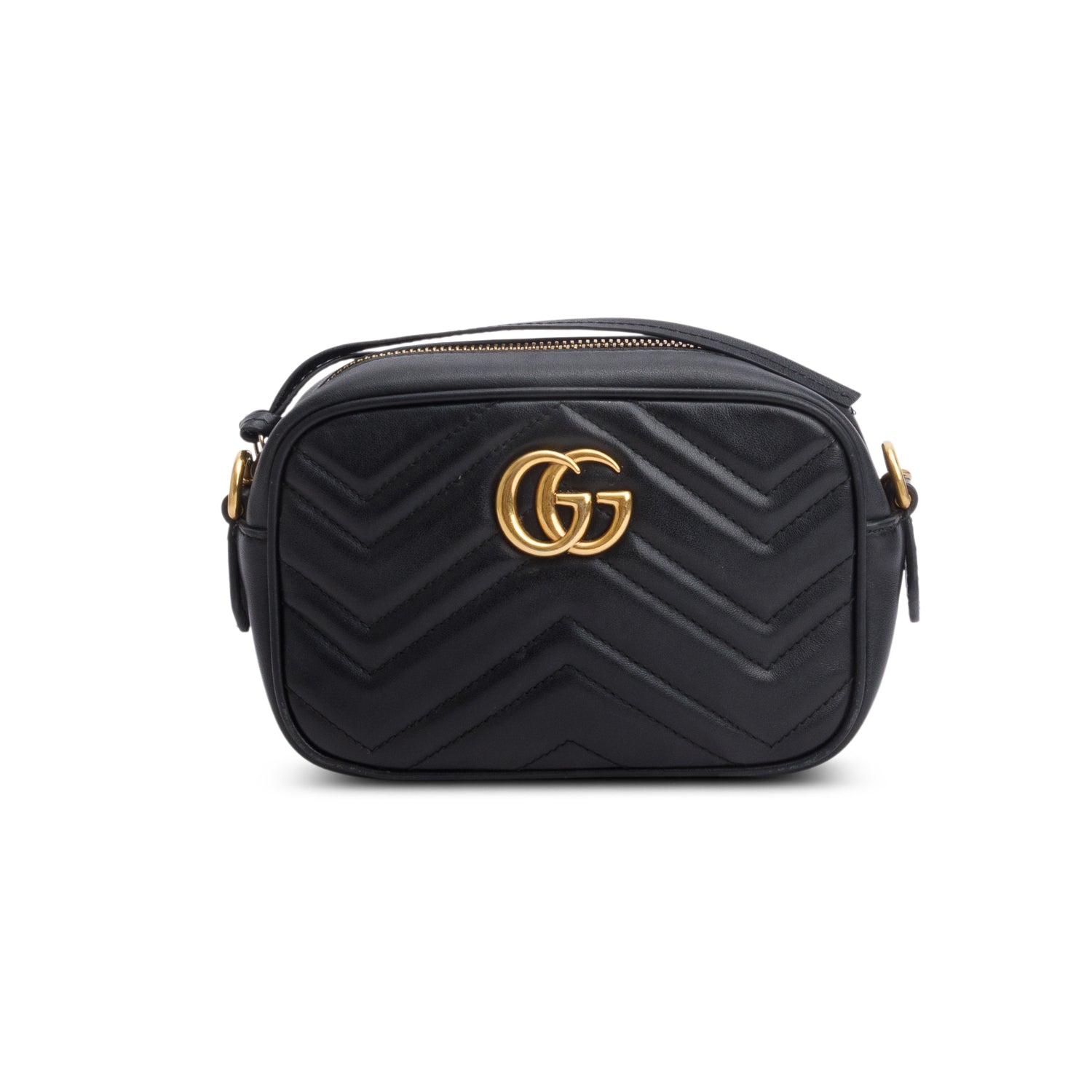 Gucci Black Calfskin Matelasse Mini GG Marmont Camera Bag