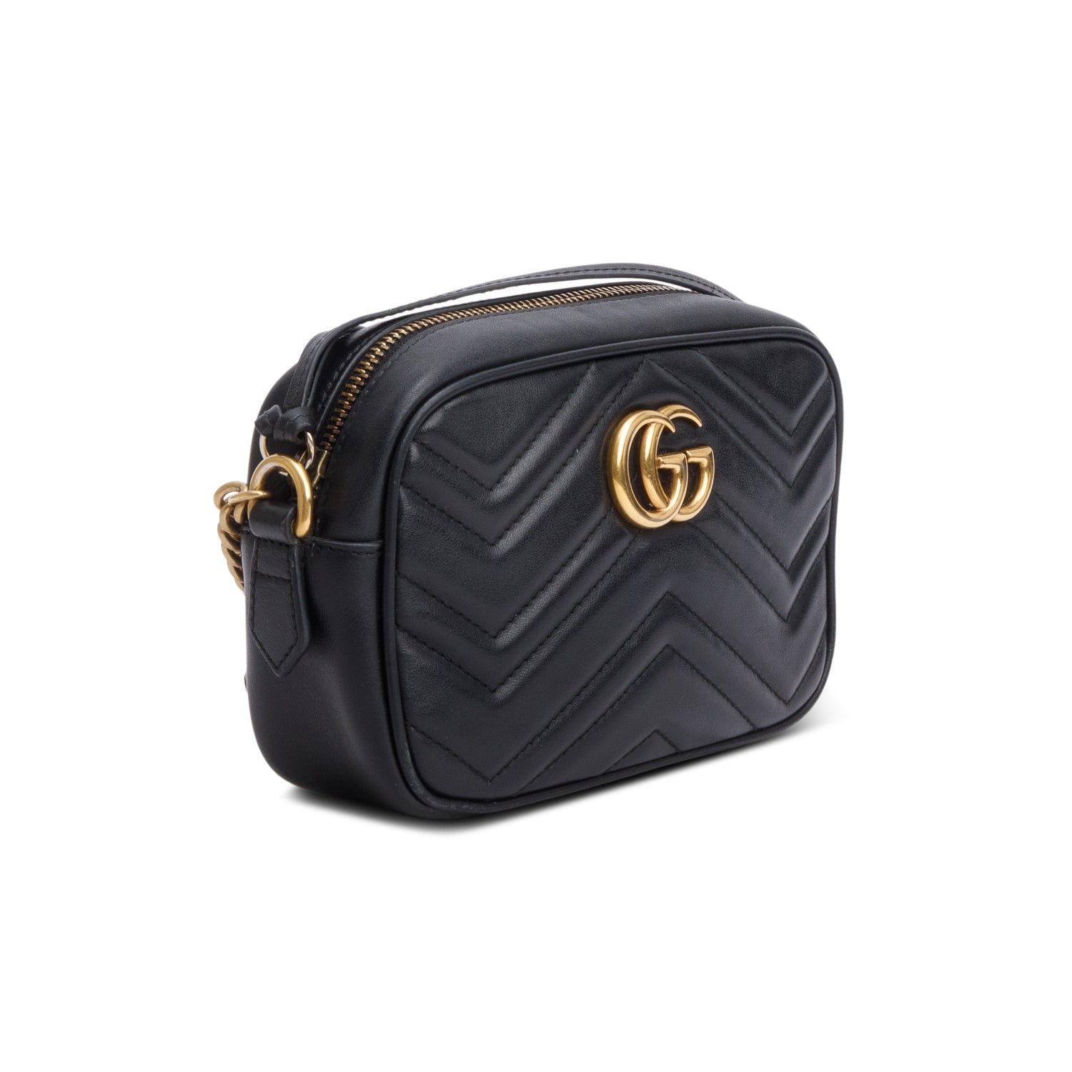 Gucci Black Calfskin Matelasse Mini GG Marmont Camera Bag
