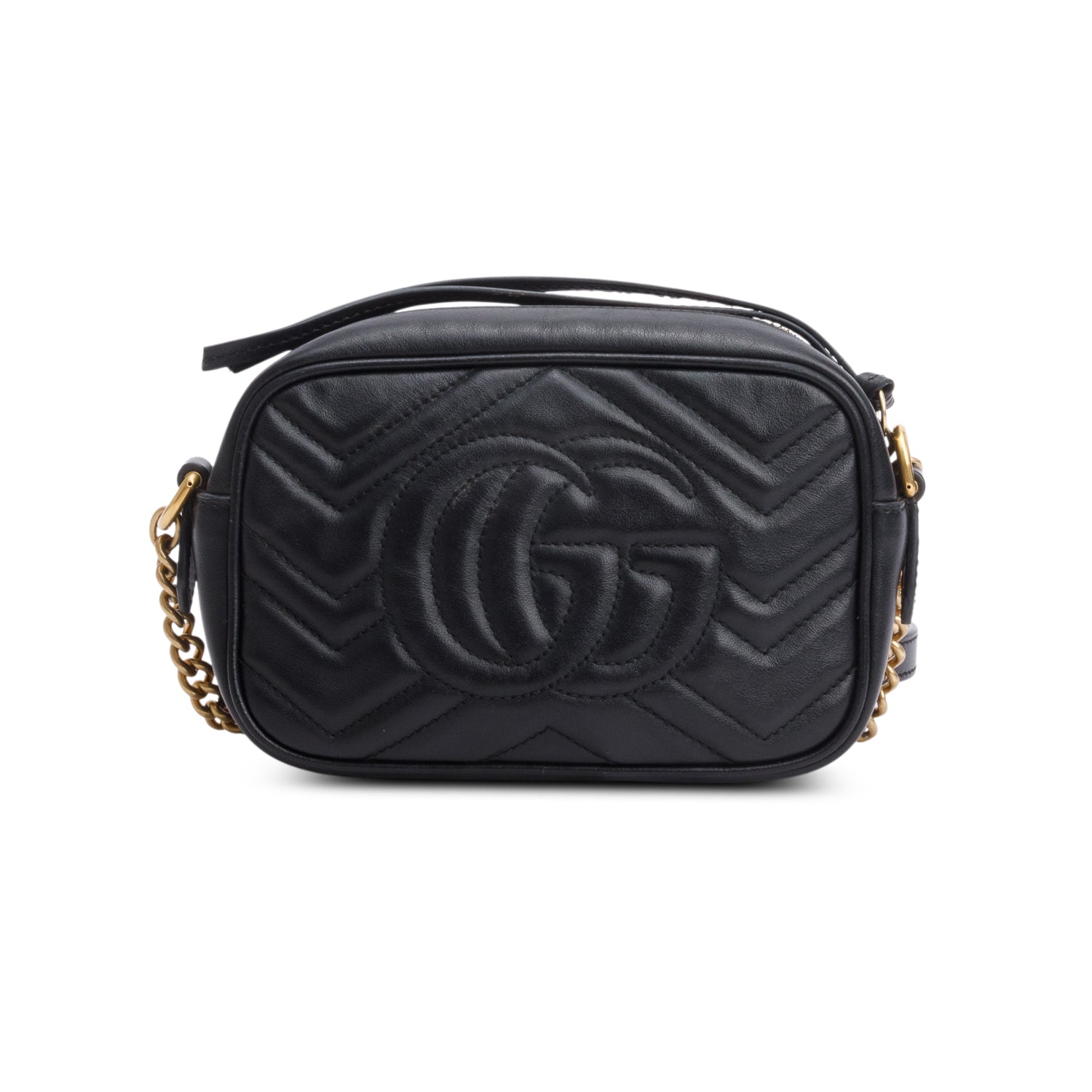 Gucci Black Calfskin Matelasse Mini GG Marmont Camera Bag