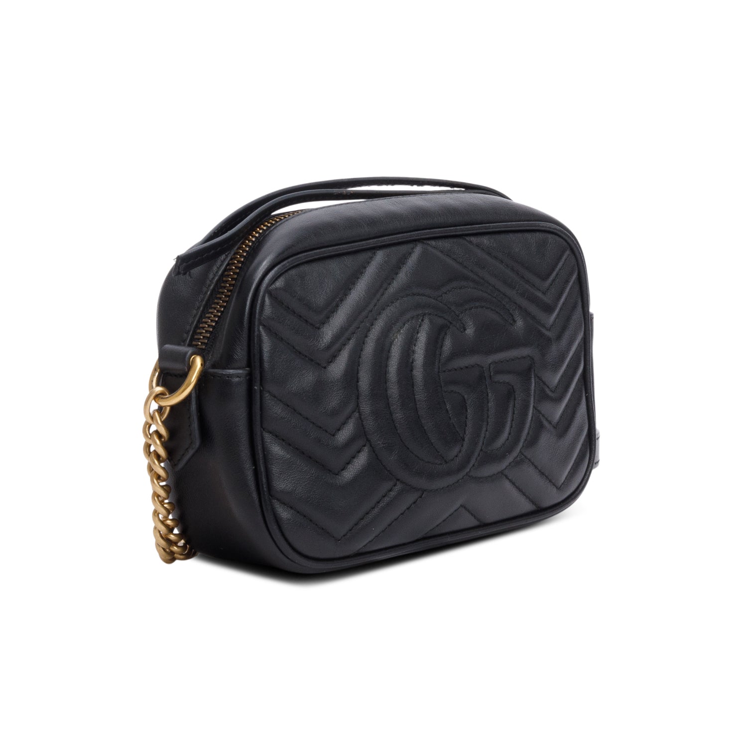 Gucci Black Calfskin Matelasse Mini GG Marmont Camera Bag