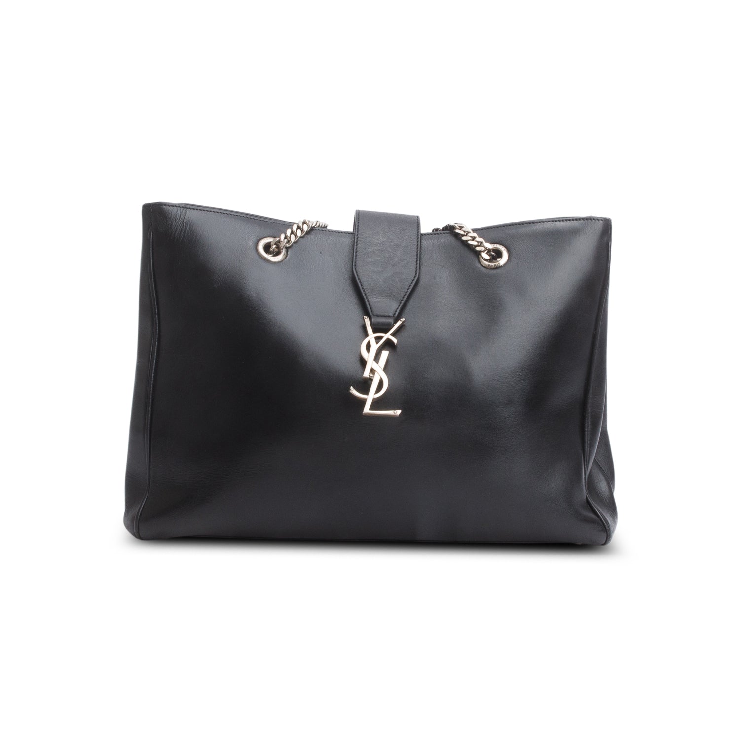 Saint Laurent Black Smooth Calfskin Cassandre Shopping Tote