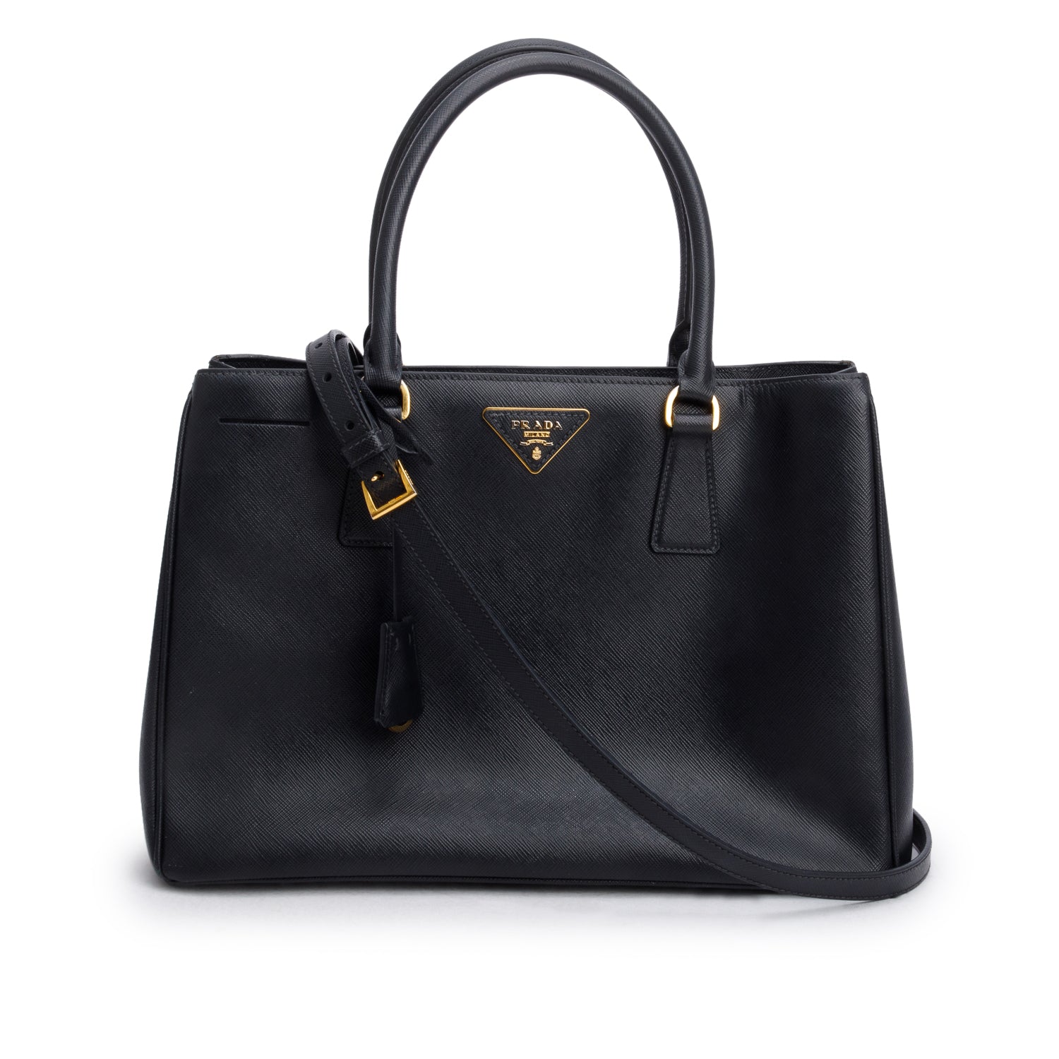 Prada Black Saffiano Lux Medium Galleria Tote w/ Strap & Authenticity Card