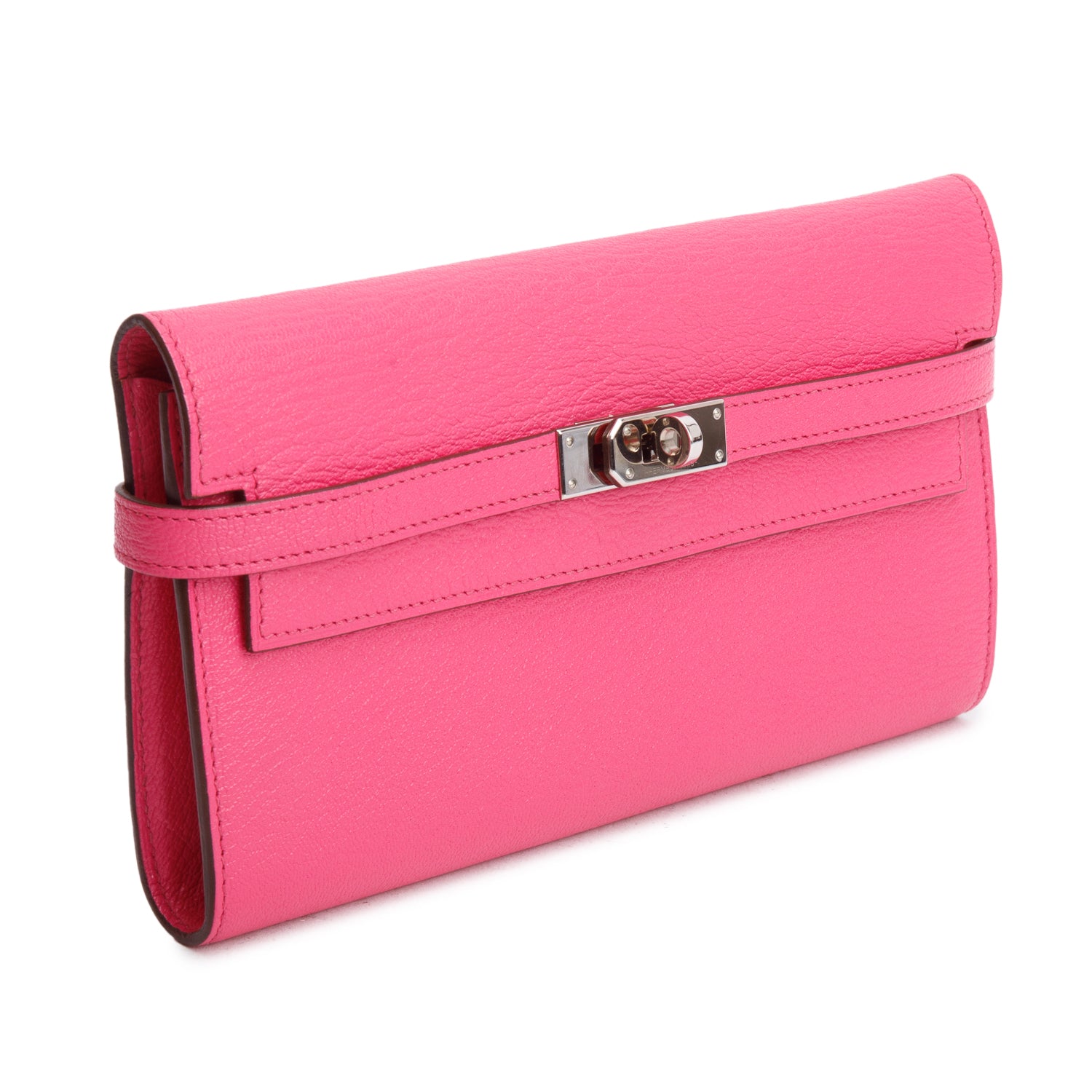 Hermes Rose Pourpe Chevre Mysore Leather Classic Kelly Longue Wallet