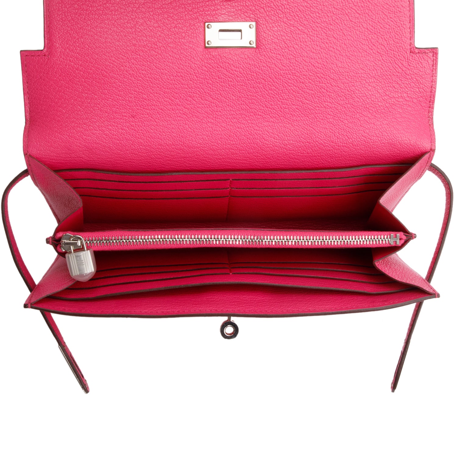 Hermes Rose Pourpe Chevre Mysore Leather Classic Kelly Longue Wallet