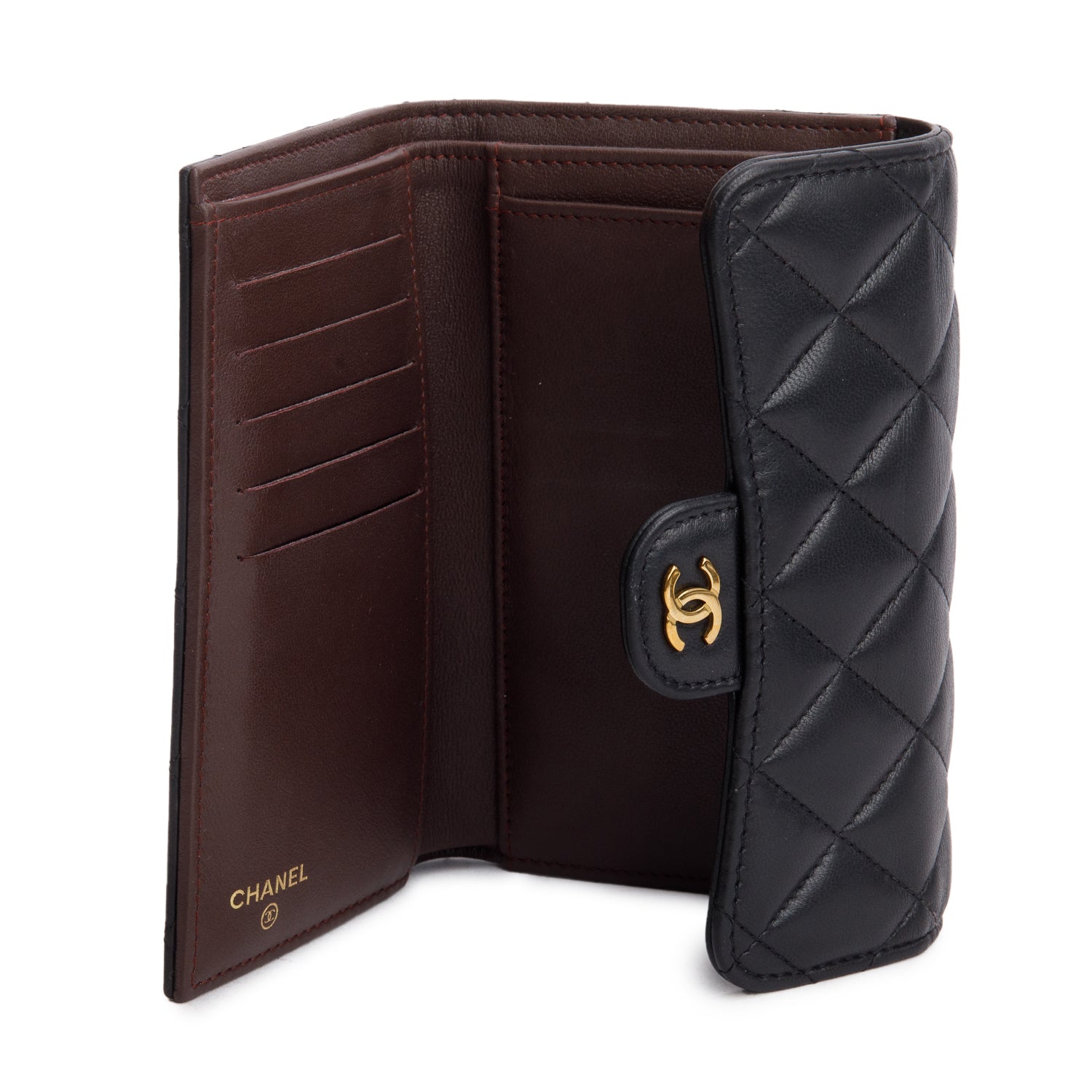 Chanel 2023 Black Lambskin Quilted Medium Flap Wallet w/ Box & Receipt