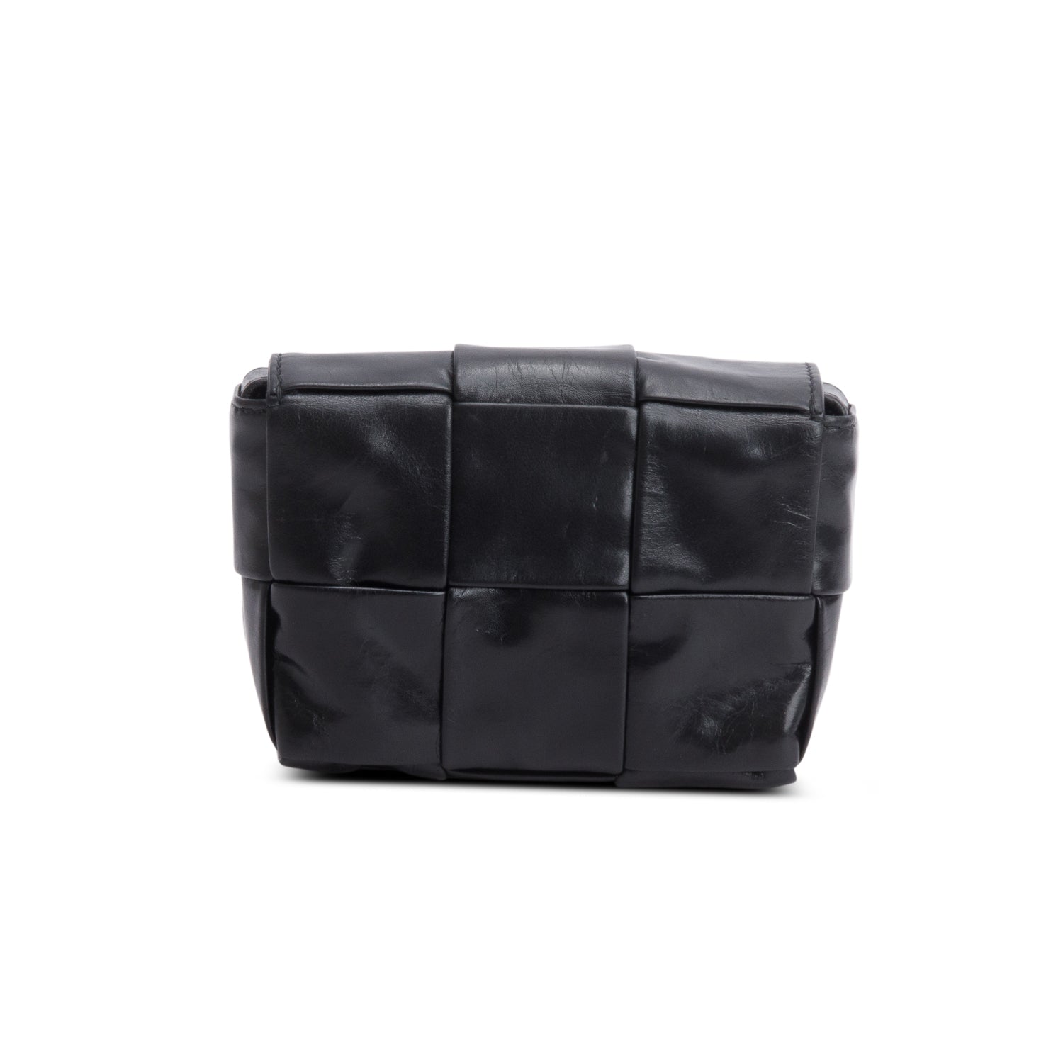 Bottega Veneta Black Paper Calfskin Maxi Intrecciato Extra Mini Cassette Crossbody Bag