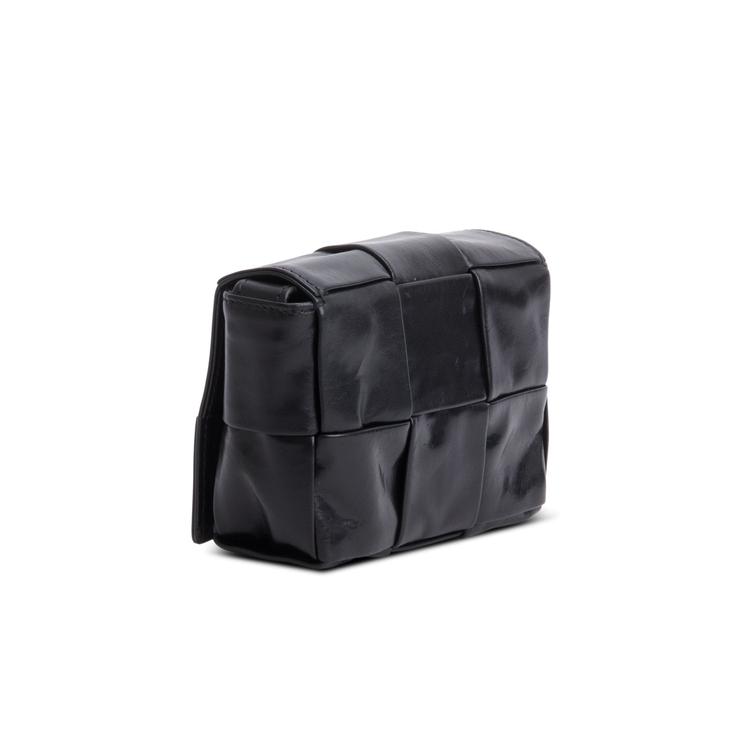 Bottega Veneta Black Paper Calfskin Maxi Intrecciato Extra Mini Cassette Crossbody Bag