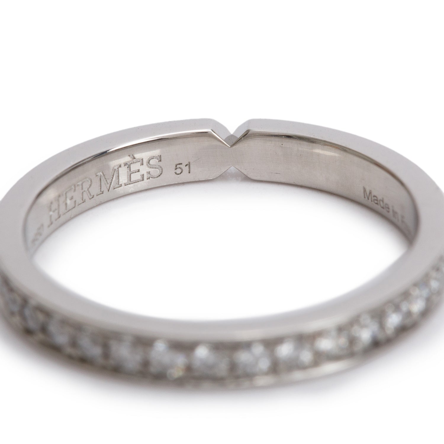 Hermes 2024 Platinum Diamond Ever Kelly Wedding Band Ring, Small Model, Size 51 5.5 w/ Box & Certificate