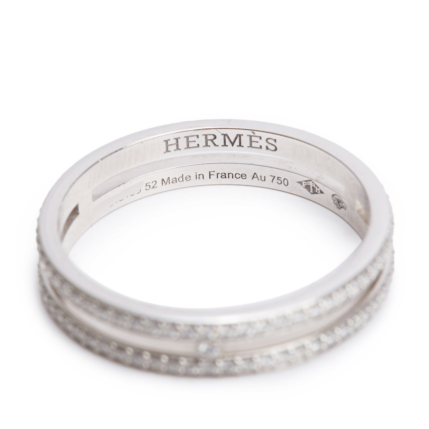 Hermes 18k White Gold Diamond Ariane Wedding Band Ring, Small Model, Size 52 6.25 w/ Box