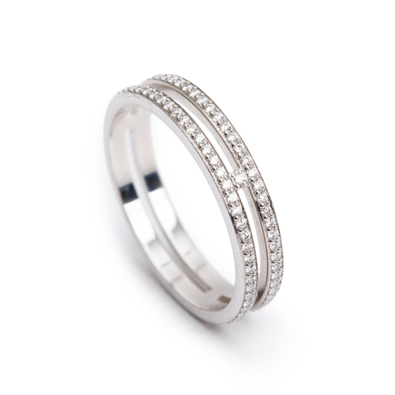 Hermes 18k White Gold Diamond Ariane Wedding Band Ring, Small Model, Size 52 6.25 w/ Box