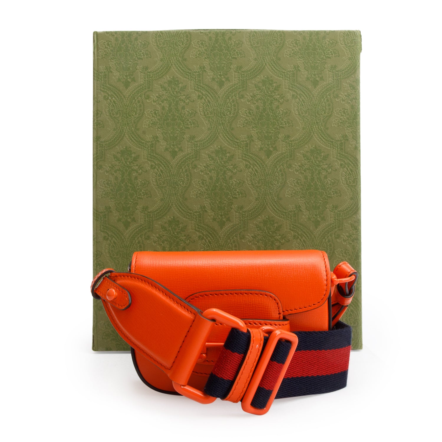 Gucci Orange Azalea Calfskin Web Monochrome Horsebit 1955 Wallet on Strap w/ Box