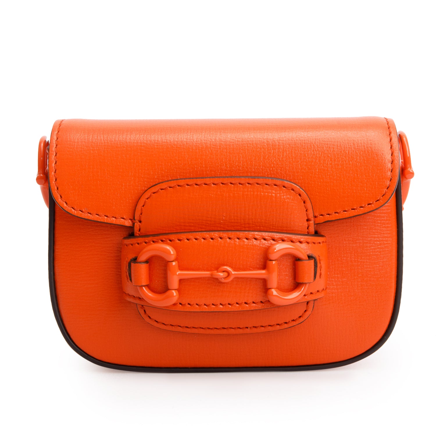 Gucci Orange Azalea Calfskin Web Monochrome Horsebit 1955 Wallet on Strap w/ Box