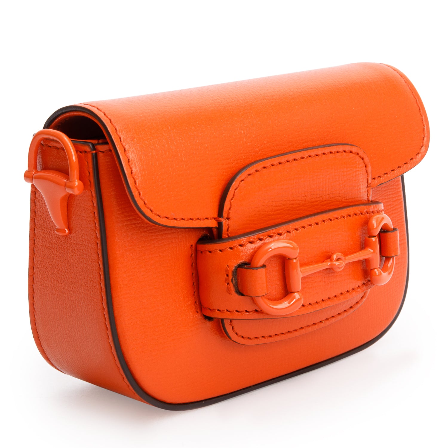 Gucci Orange Azalea Calfskin Web Monochrome Horsebit 1955 Wallet on Strap w/ Box