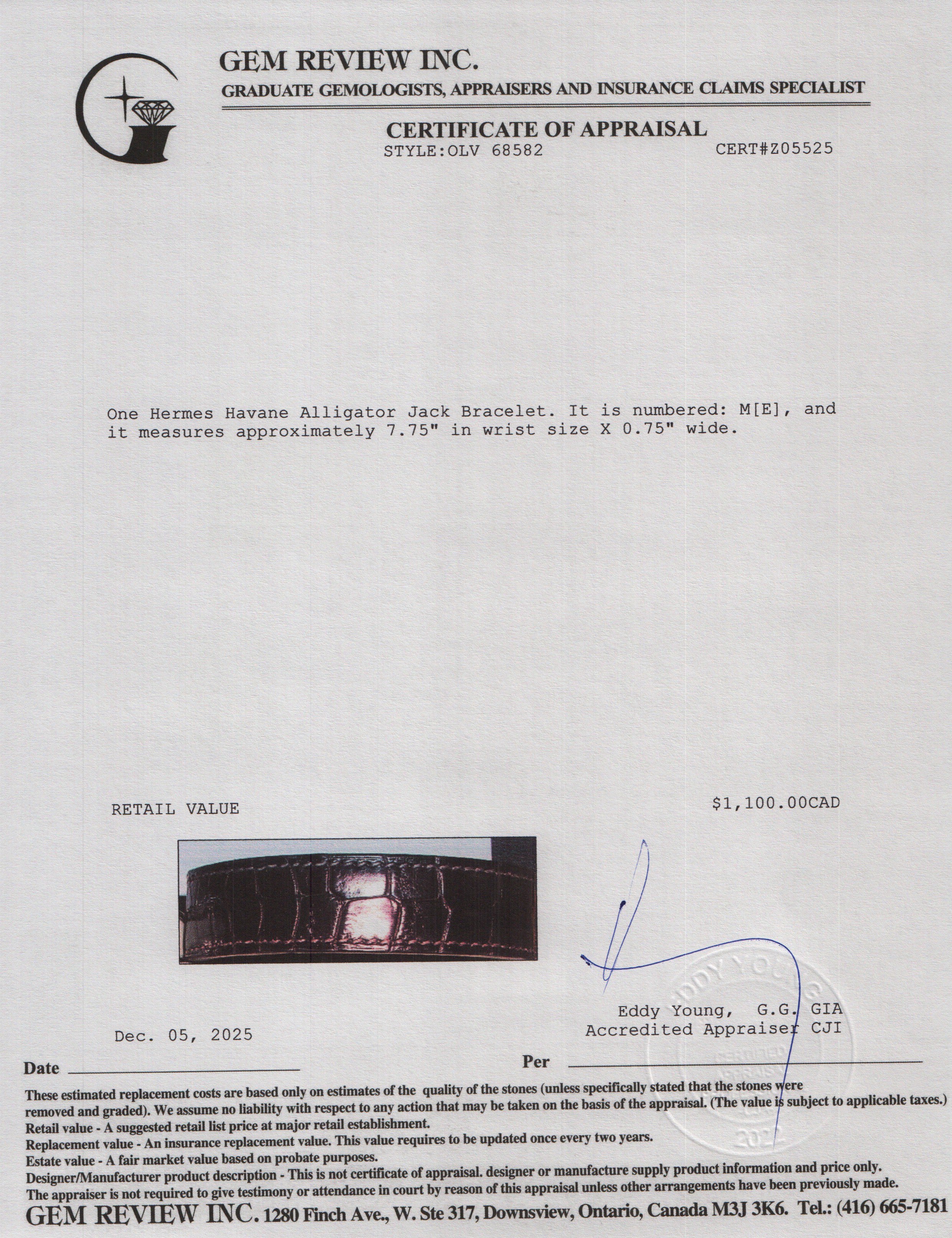 Hermes Havane Alligator Jack Bracelet