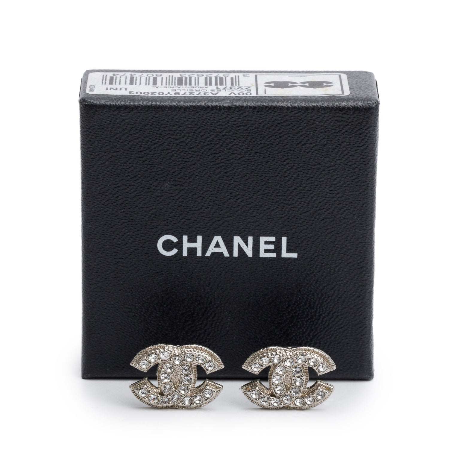 Chanel Palladium-Plated Strass CC Clip-On Earrings w/ Box