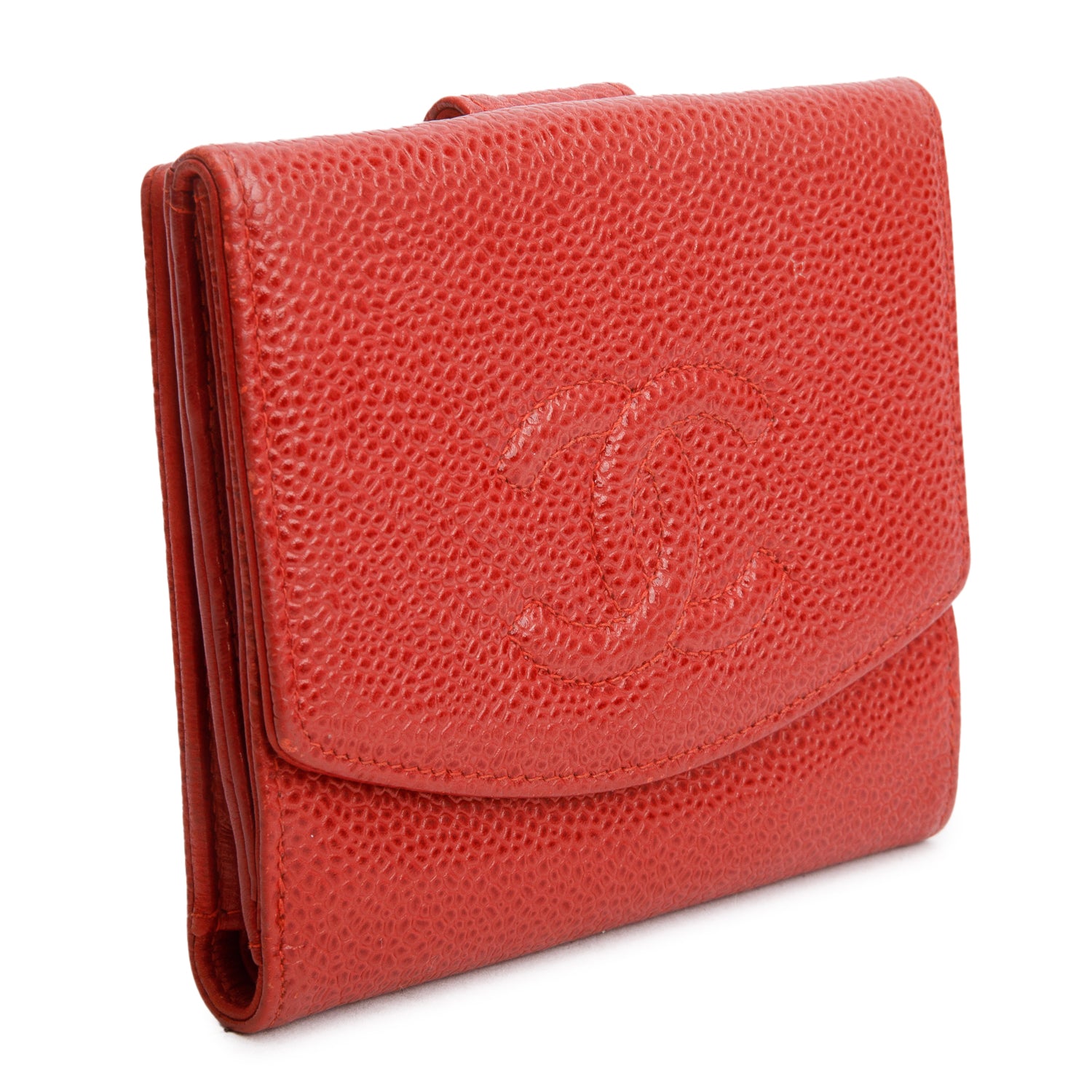 Chanel Red Caviar Timeless CC Compact French Wallet