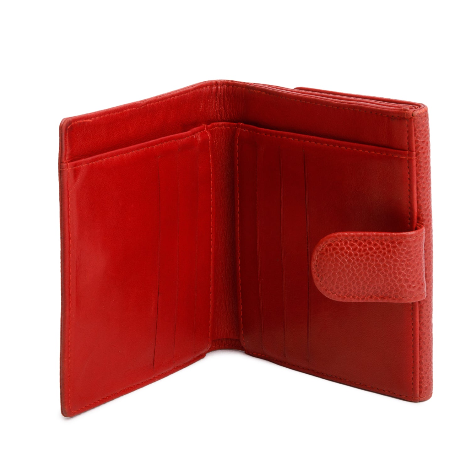 Chanel Red Caviar Timeless CC Compact French Wallet