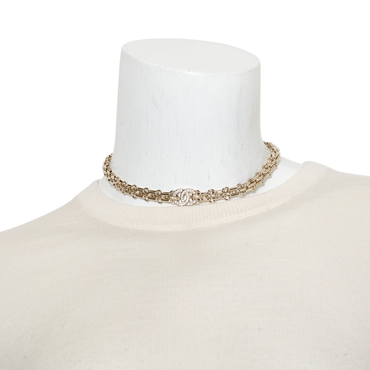 Chanel 2025 Gold Plated Mademoiselle Strass CC Choker Necklace w/ Box