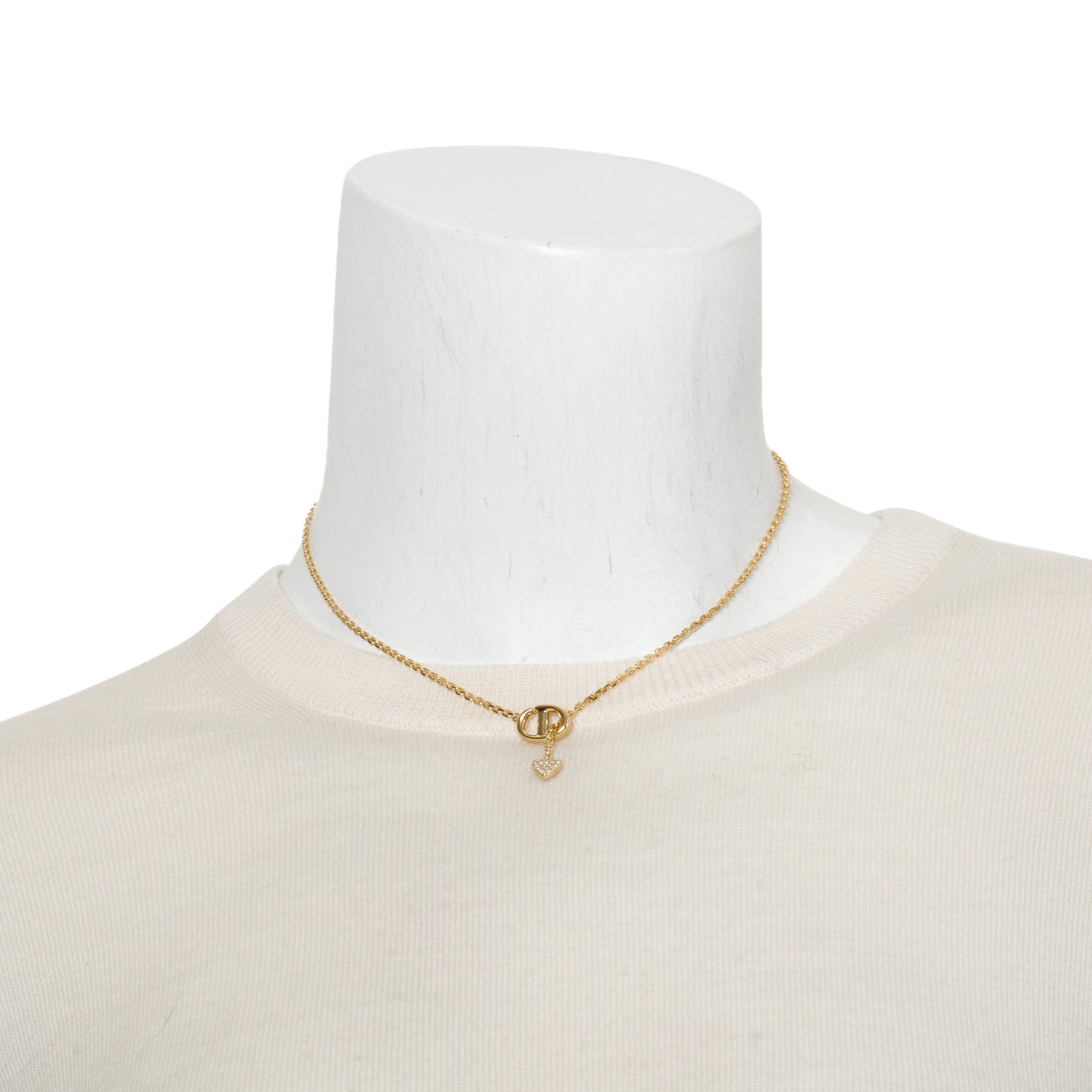 Christian Dior Gold Plated CD Crystal Heart Pendant Necklace w/ Box